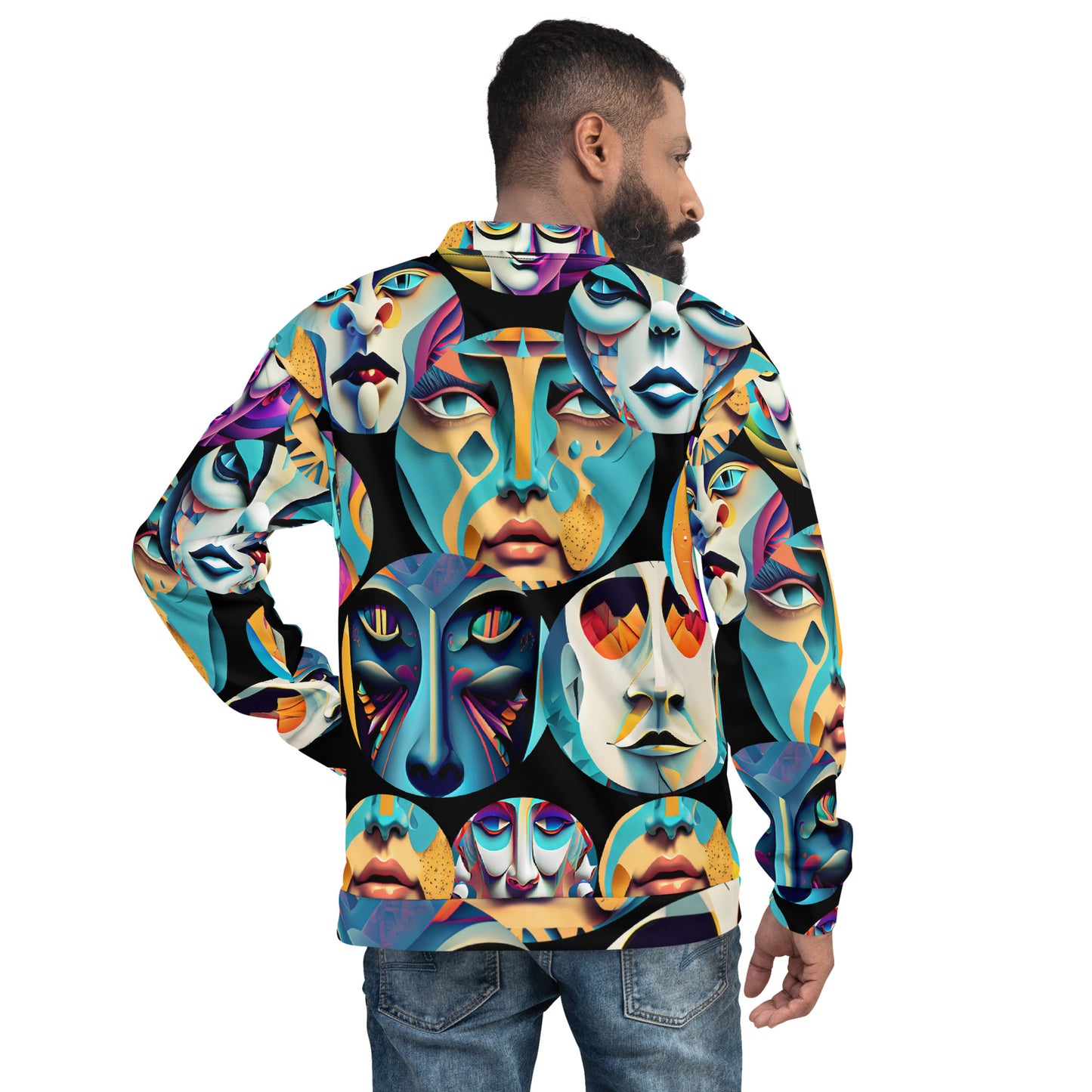 Unisex Bomber Jacket Kukloso Cubist Faces No 30 Multicolors Free Shipping