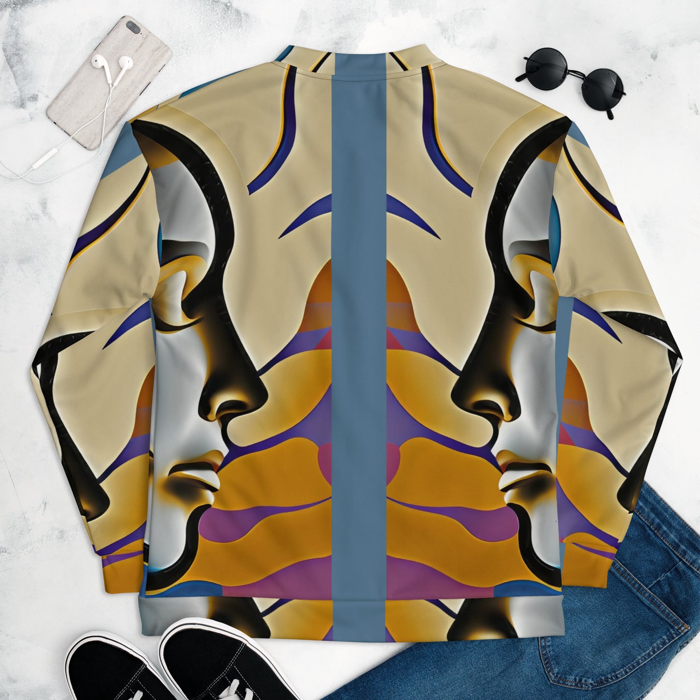 Unisex Bomber Jacket Kukloso Cubist Faces No 48 - Free Shipping