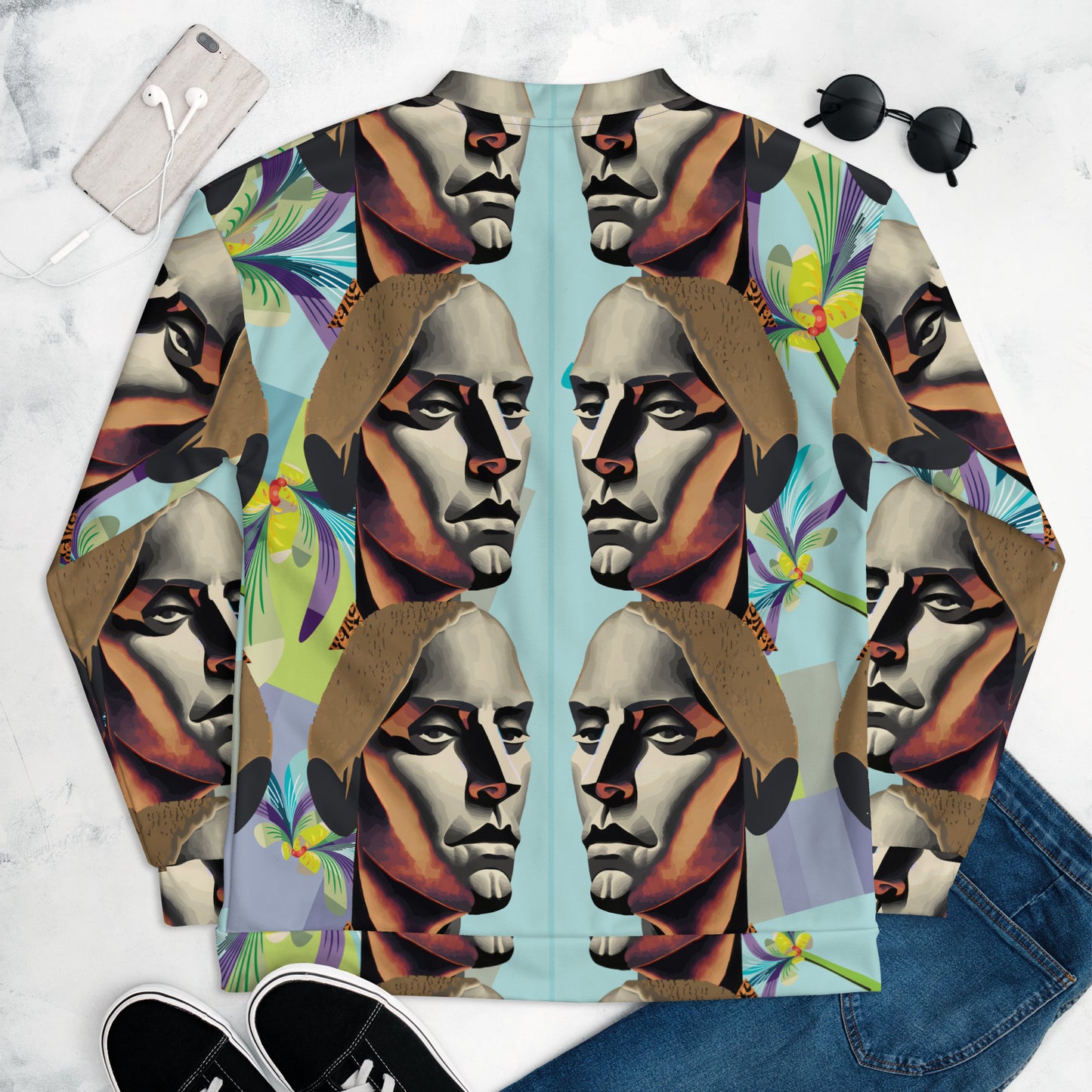 Unisex Bomber Jacket Kukloso Cubist Faces No 49 - Free Shipping