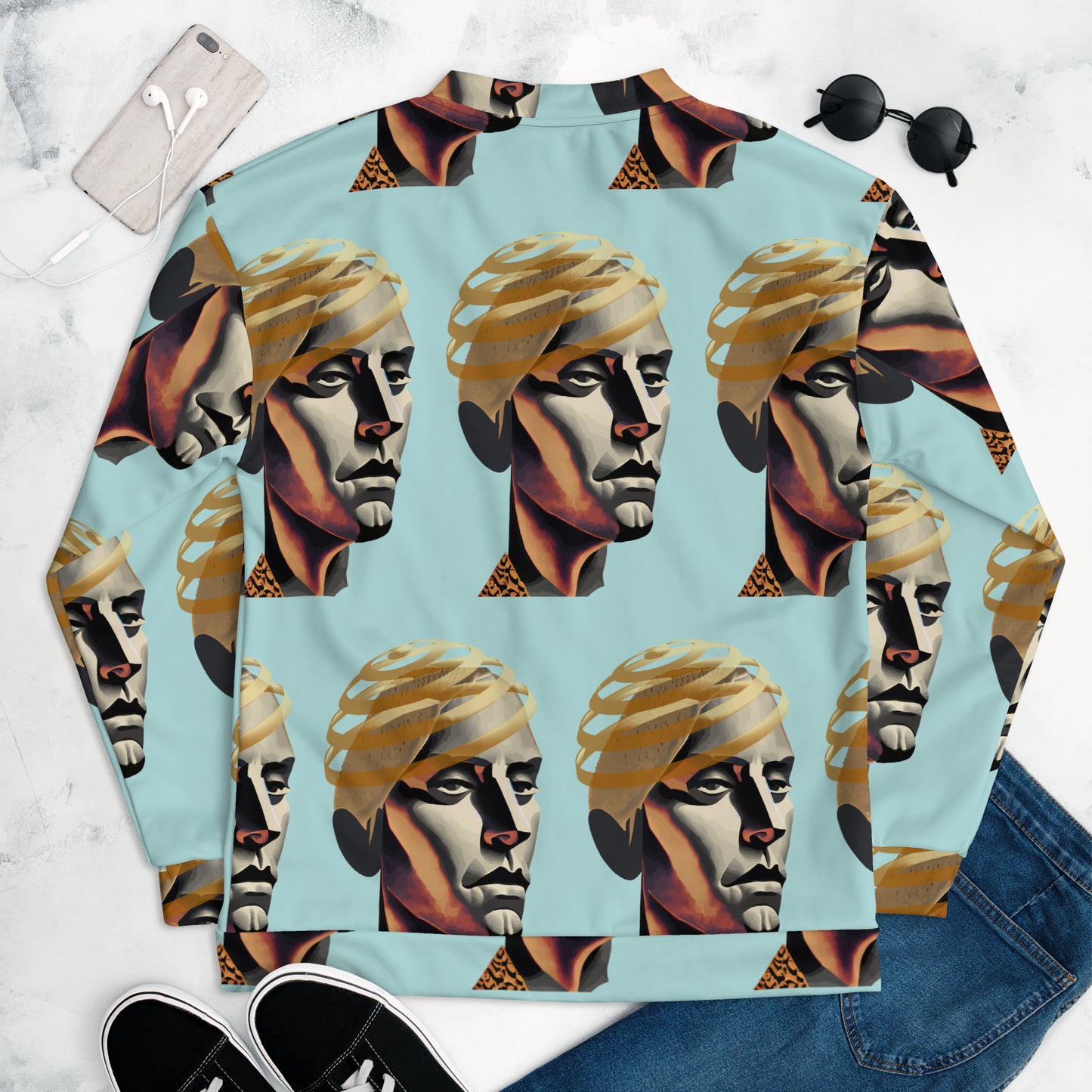 Unisex Bomber Jacket Kukloso Cubist Faces No 50 - Free Shipping