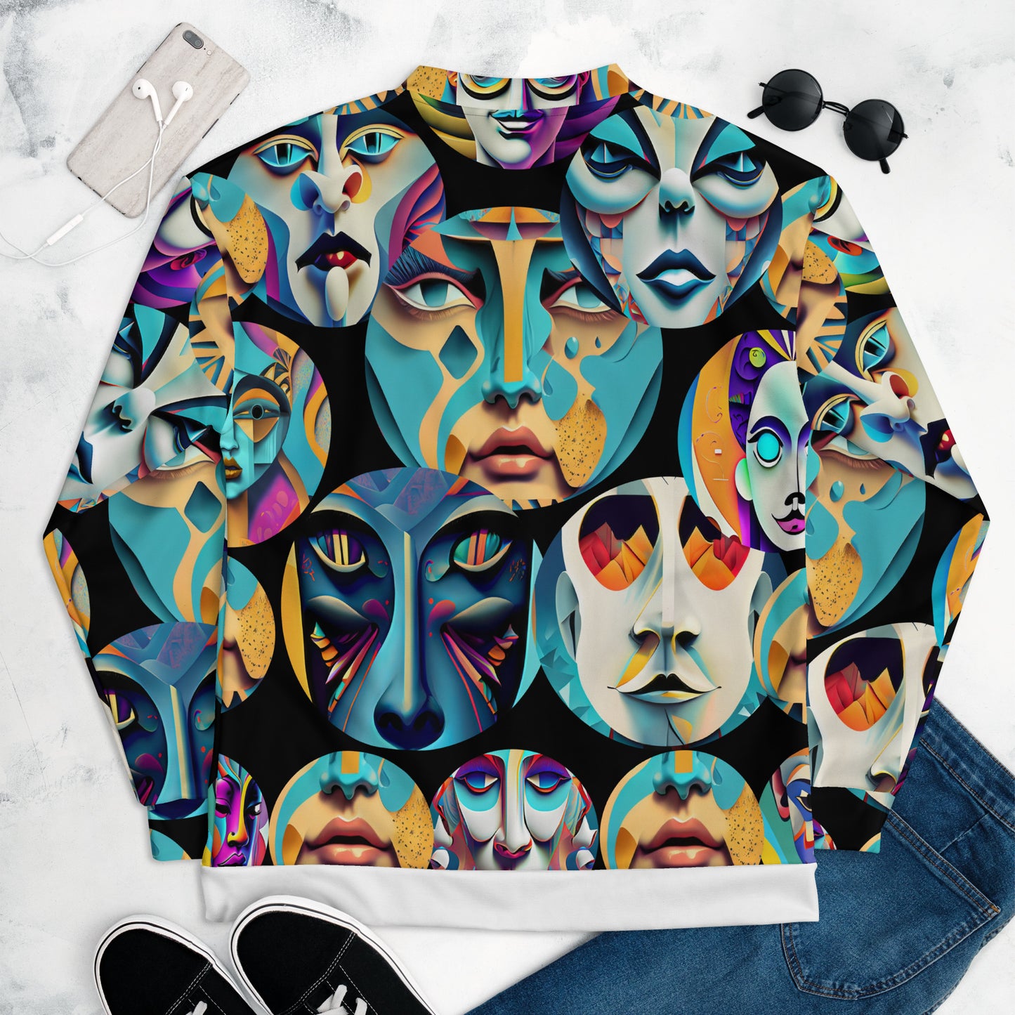 Unisex Bomber Jacket Kukloso Cubist Faces No 35 - Free Shipping