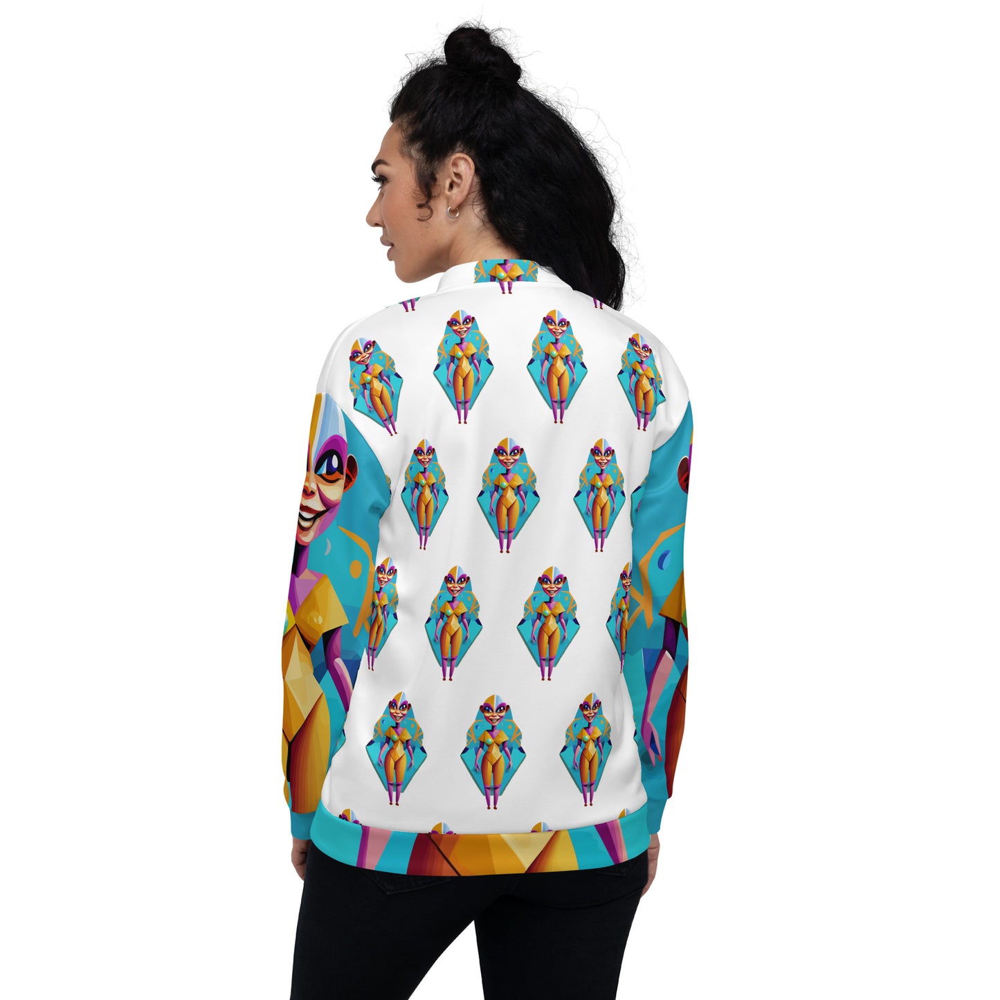 Unisex Bomber Jacket Kukloso Cubist Space Faces No 4 Pattern