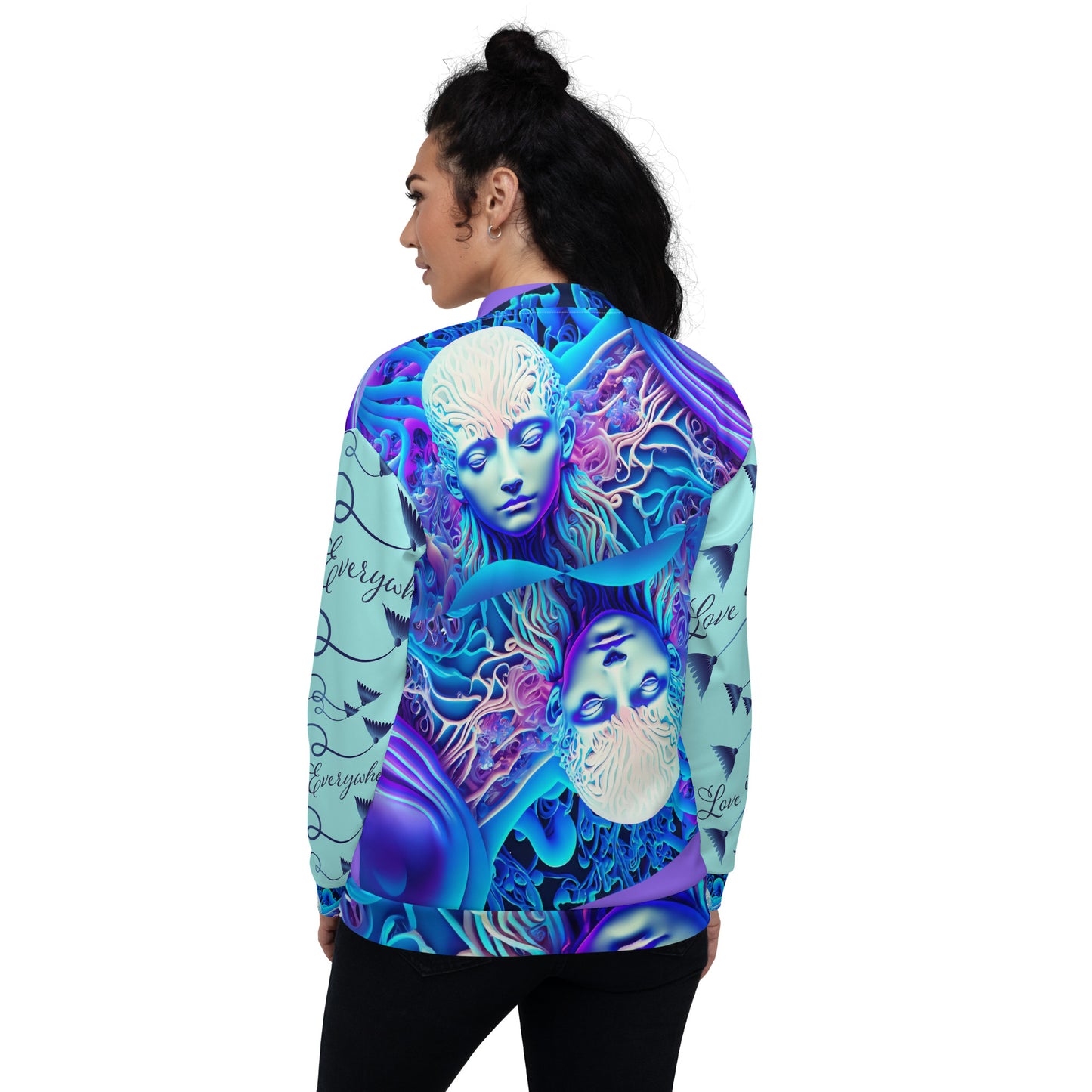 Unisex Bomber Jacket Kukloso Space Faces Love is Everywhere No 1 Free Shipping