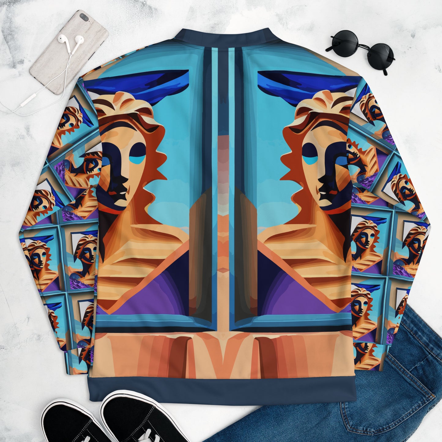 Unisex Bomber Jacket Kukloso Ancient Cubist Faces No 70 Free Shipping