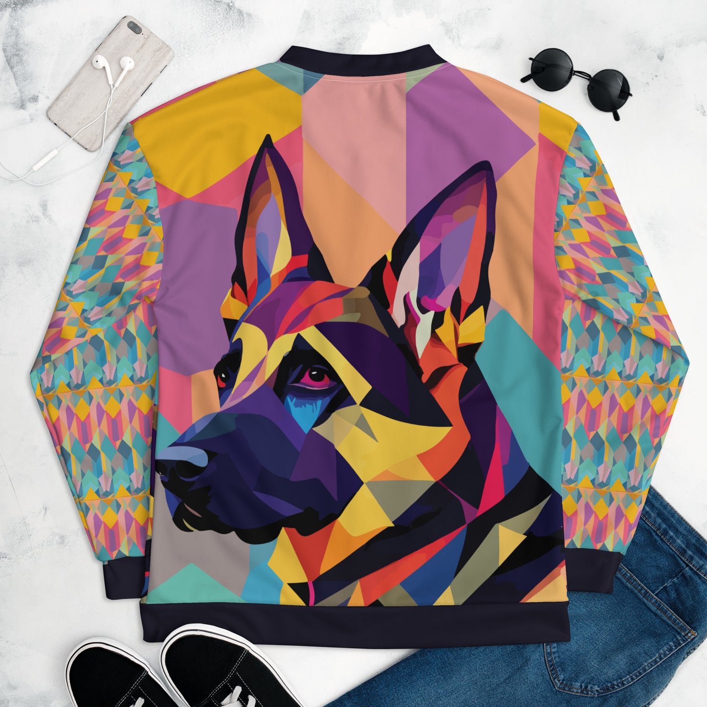 Unisex Bomber Jacket Kukloso Cubist German Sheperd Dog No 1 _ Free Shipping