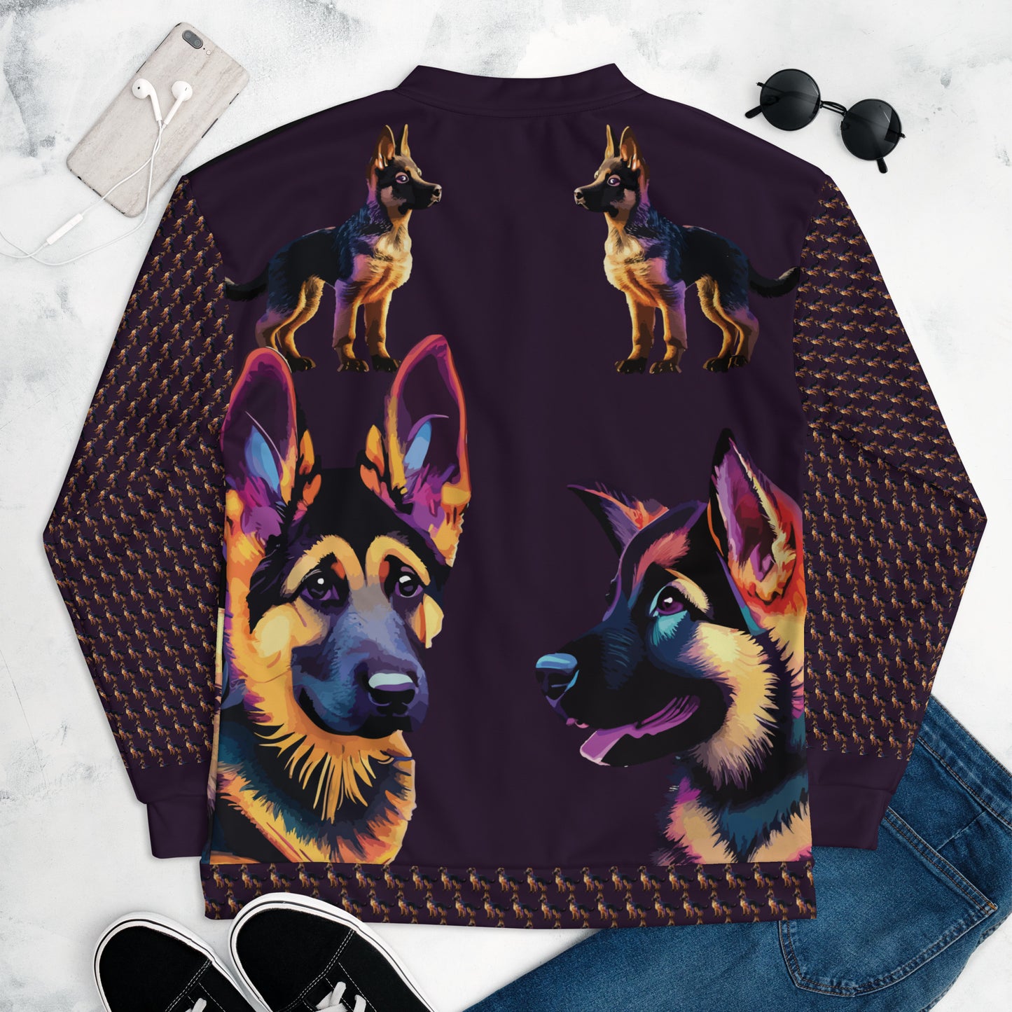 Unisex Bomber Jacket Kukloso Four German Sheperd Dogs No 1 A - Free Shipping