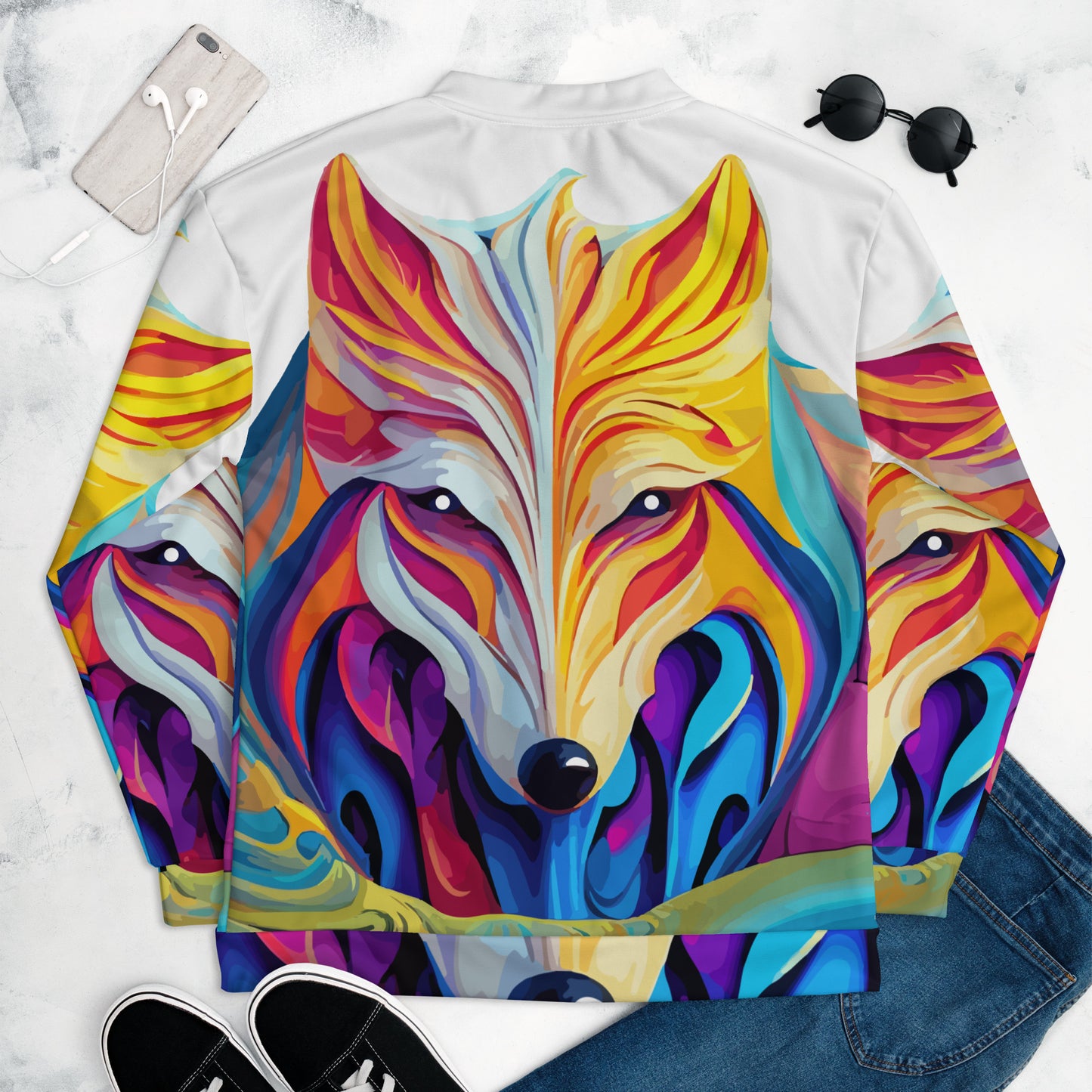 Unisex Bomber Jacket Kukloso Wolves in Liquid Color No 5 - Free Shipping