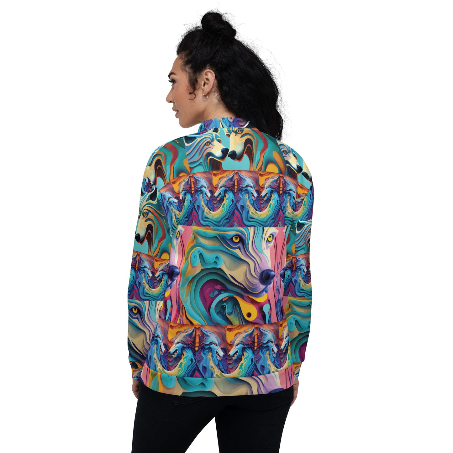 Unisex Bomber Jacket Kukloso Wolves in Liquid Color No 6 - Free Shipping