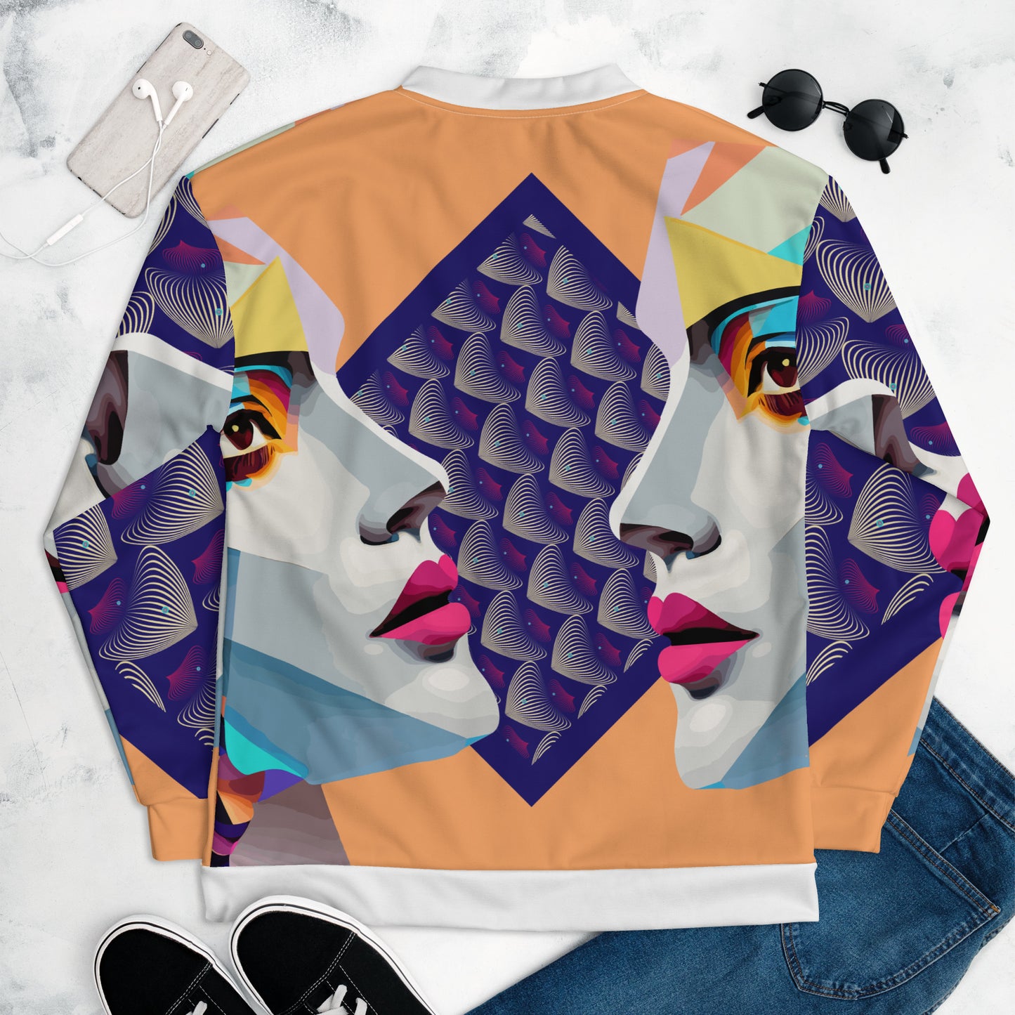 Unisex Bomber Jacket Kukloso Cubist Space Kisser No 4 - Free Shipping