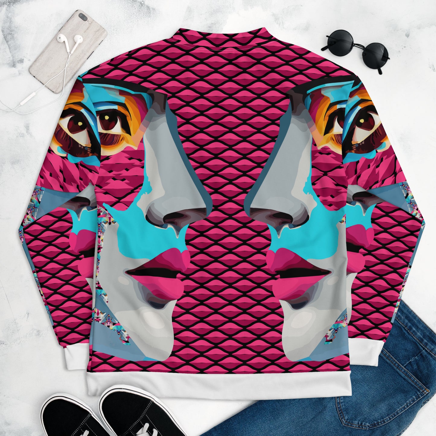 Unisex Bomber Jacket Kukloso Cubist Space Kisser No 5 - Free Shipping