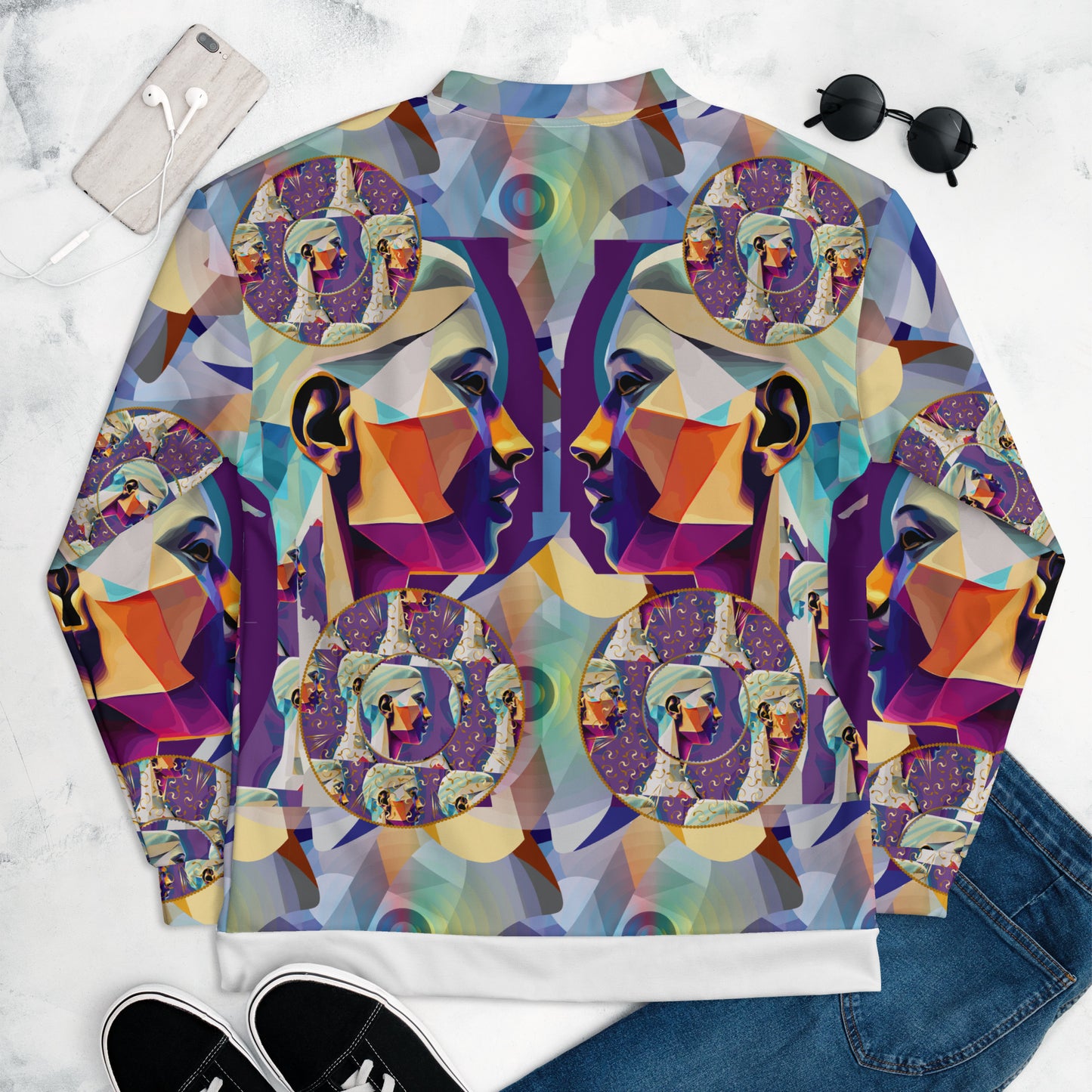 Unisex Bomber Jacket Kukloso Cubist Face Collage No 2 - Free Shipping