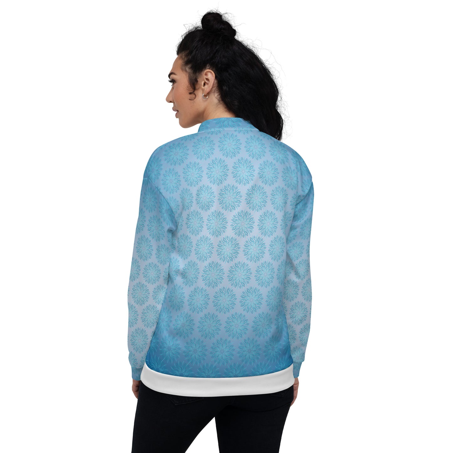 Unisex Bomber Jacket Kukloso Mandala Blue - Free Shipping