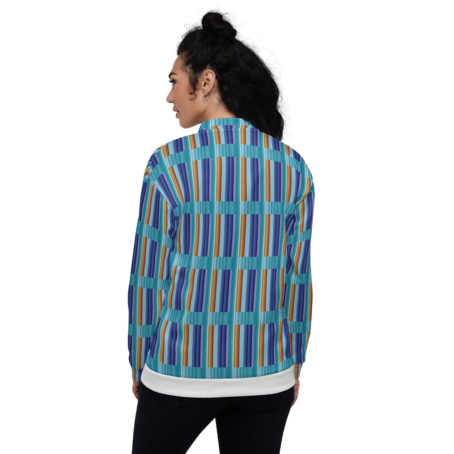 Unisex Bomber Jacket Kukloso Blue Pattern Stripe No 15 - Free Shipping