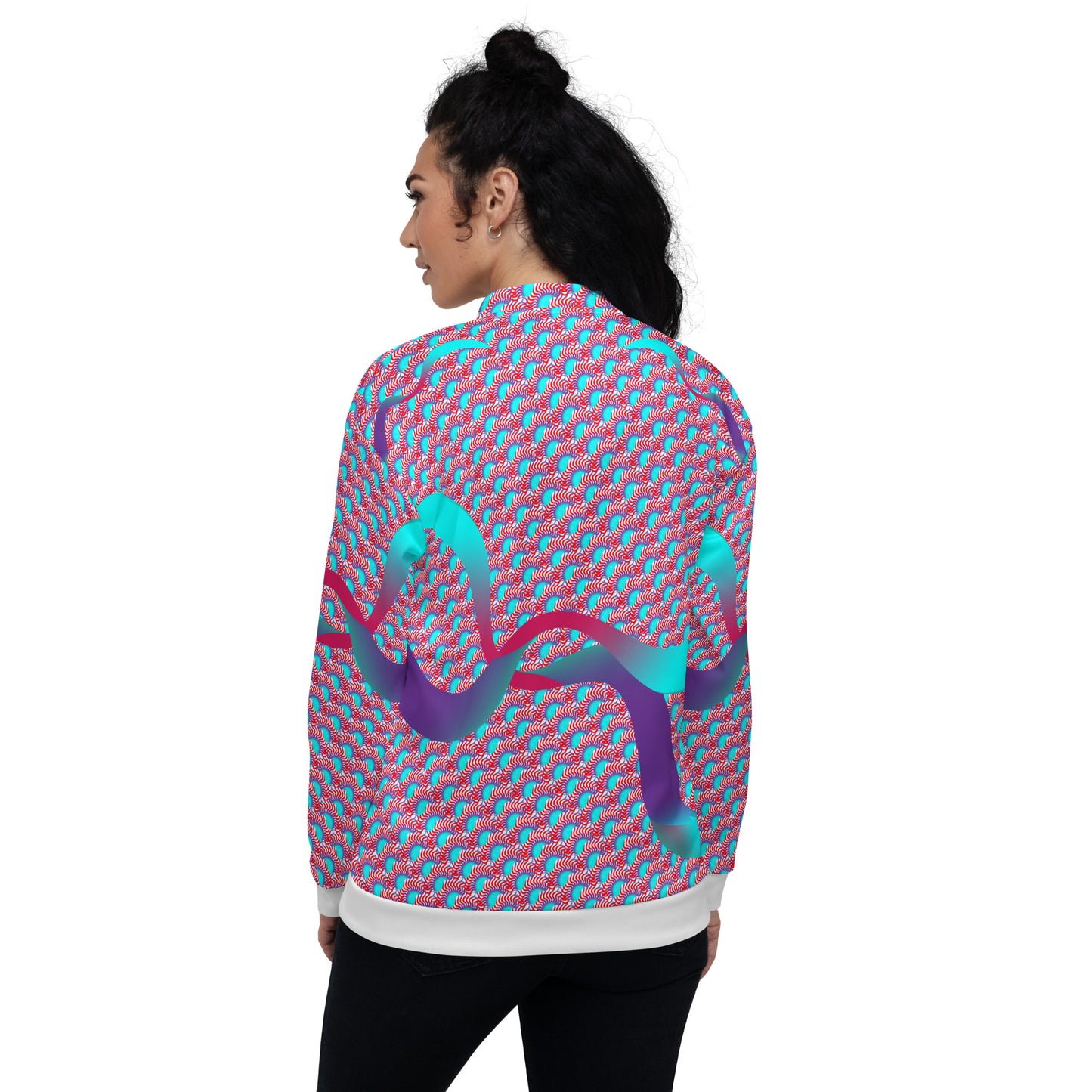 Unisex Bomber Jacket Kukloso Turquoise/Red Maze No 2 - Free Shipping