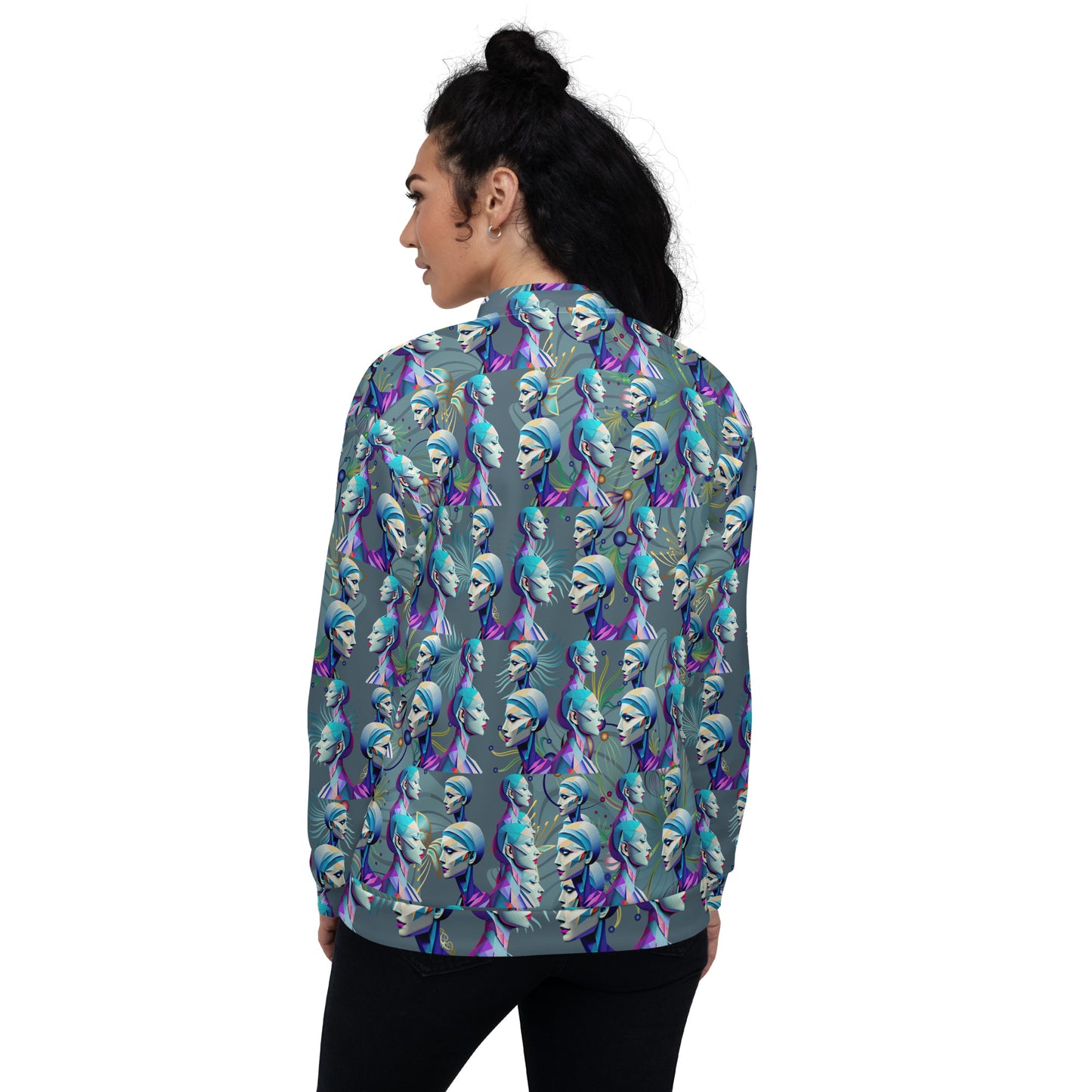 Unisex Bomber Jacket Kukloso Cubist Ladies In Purple No 1 - Free Shipping