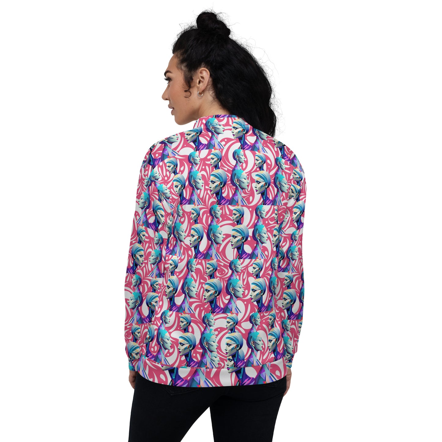 Unisex Bomber Jacket  Kukloso Cubist Ladies In Purple No 2 - Free Shipping