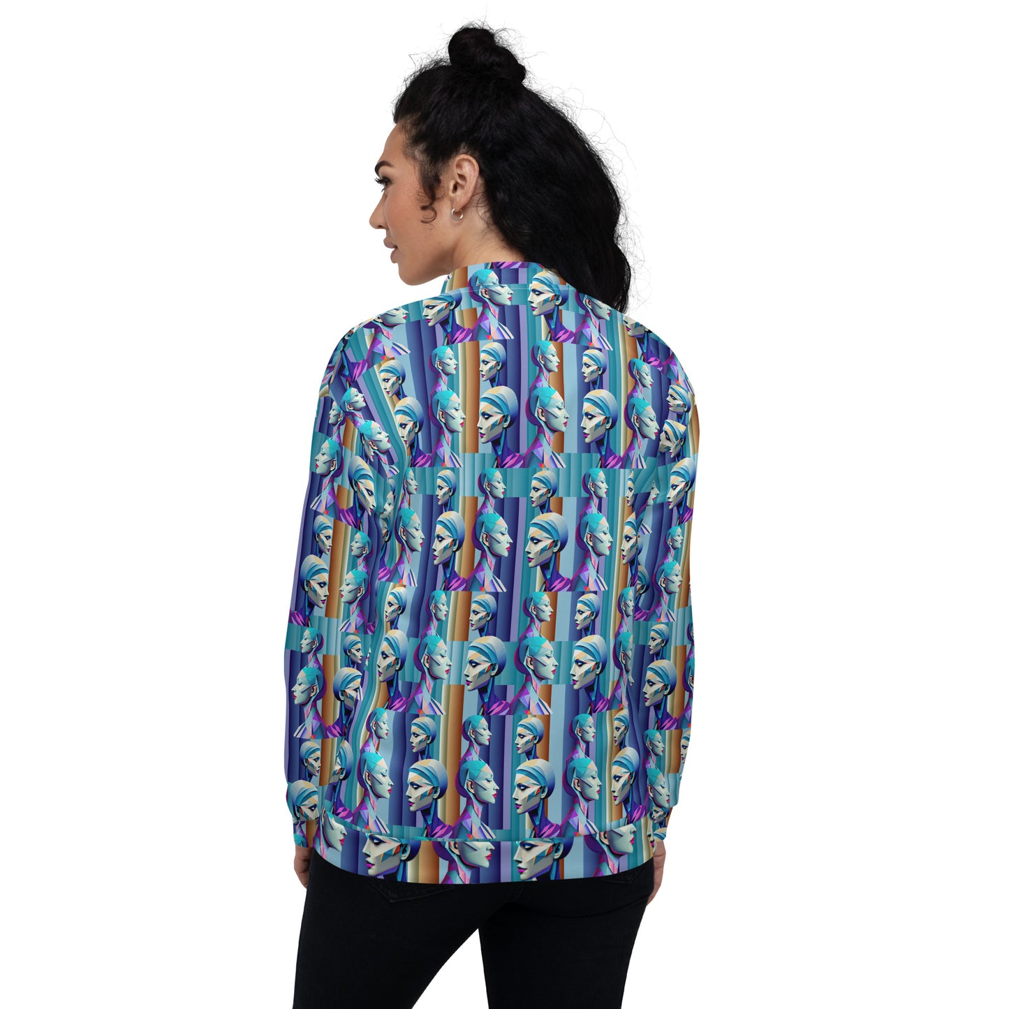 Unisex Bomber Jacket Kukloso Cubist Ladies In Purple No 3 - Free Shipping