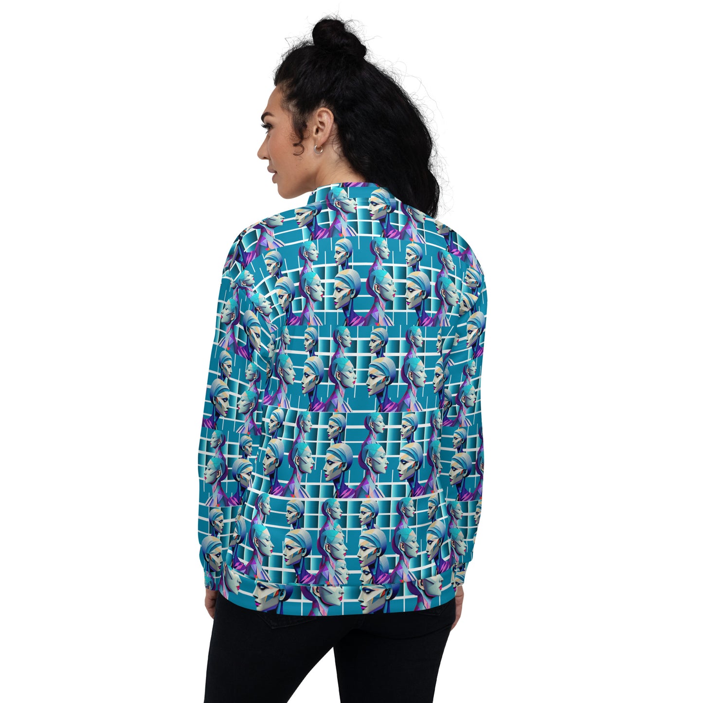 Unisex Bomber Jacket Kukloso Cubist Ladies In Purple No 6 - Free Shipping