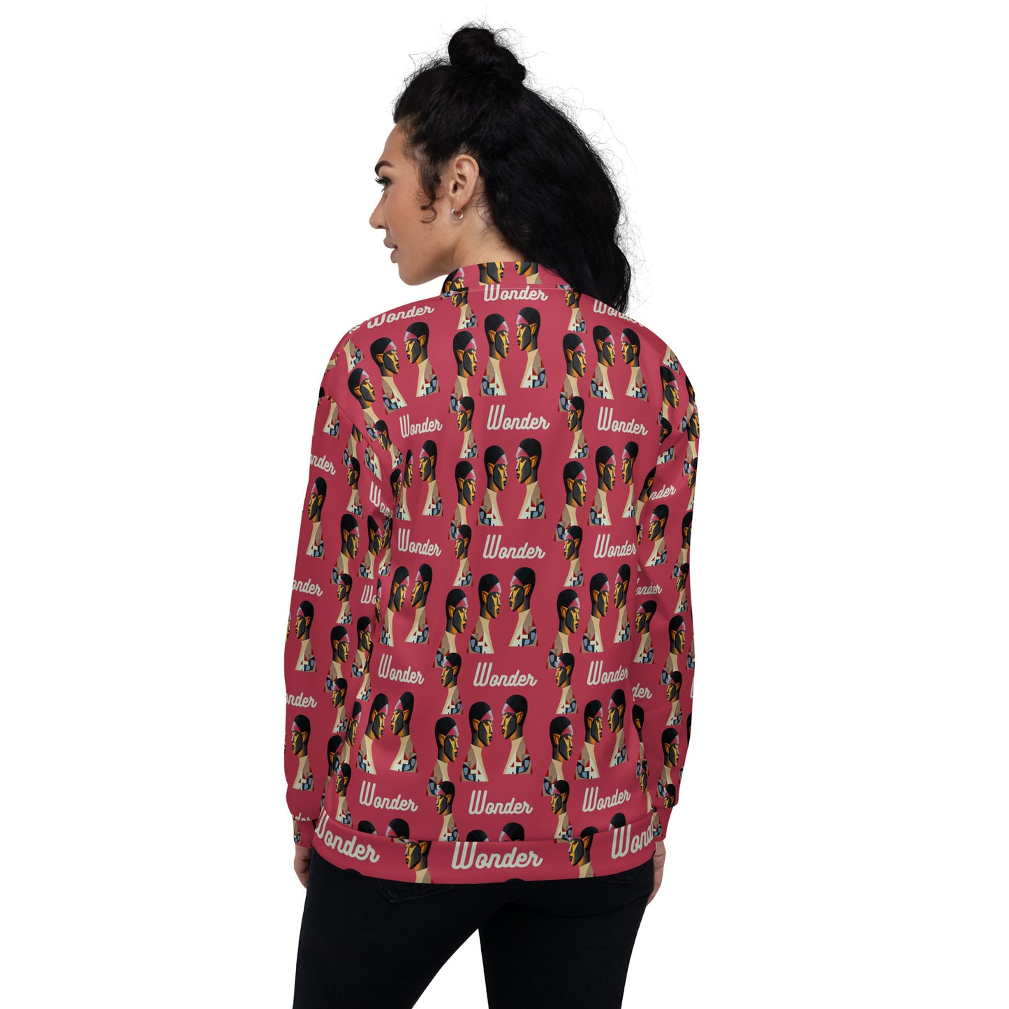 Unisex Bomber Jacket Kukloso Cubist Faces 'Wonder' No 1 - Free Shipping