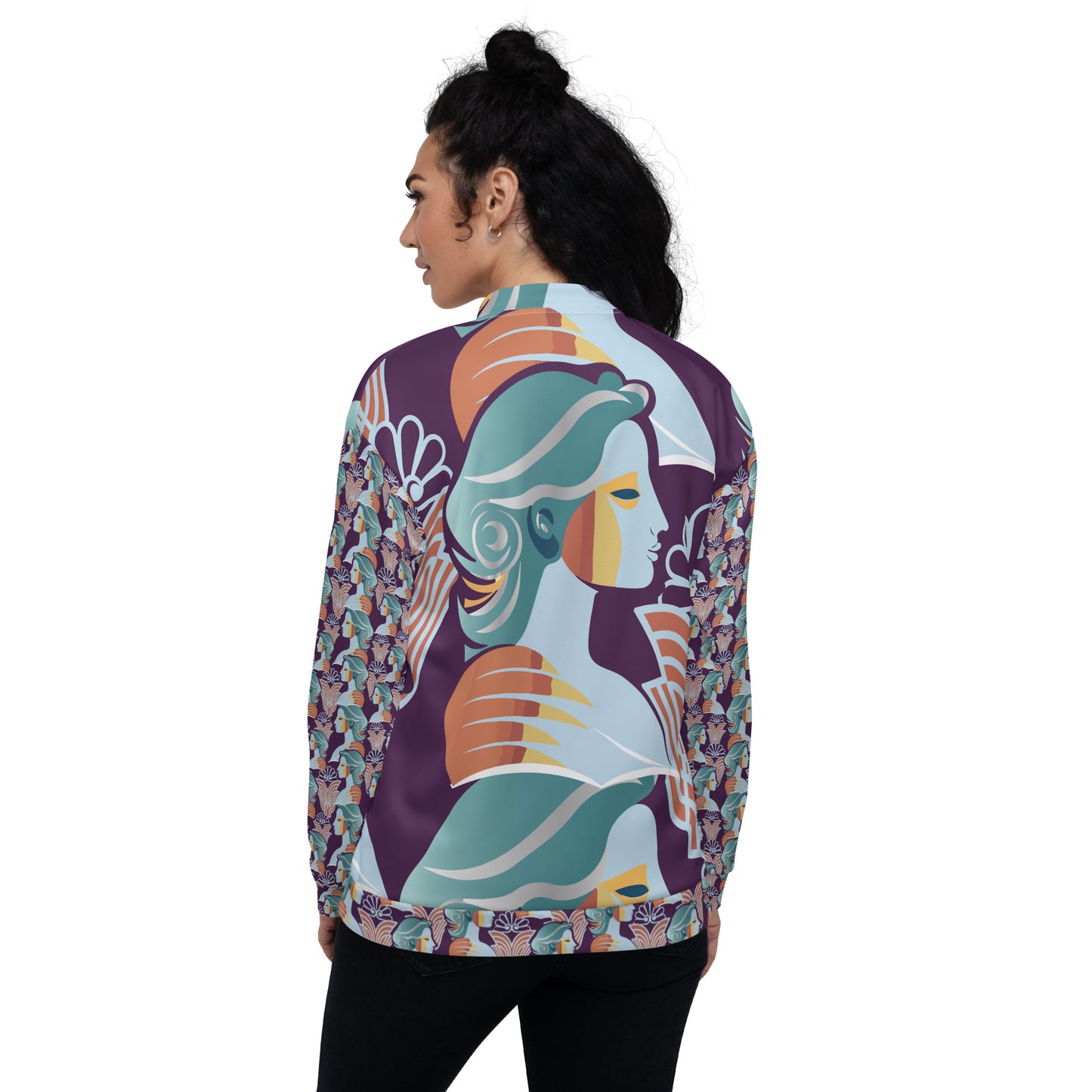 Unisex Bomber Jacket Kukloso Greek Woman No 5 Large Pattern - Free Shipping