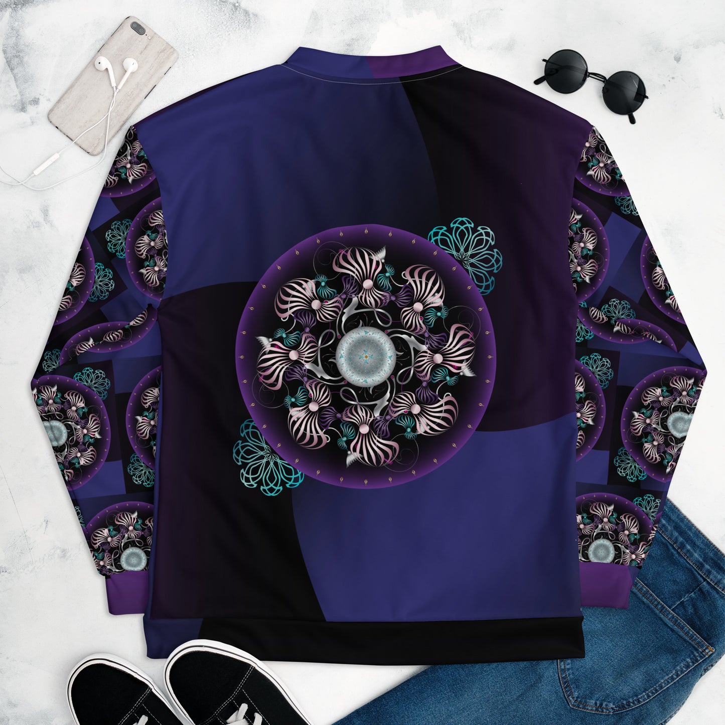 Unisex Bomber Jacket Kukloso OVC No 4298 Mandala Pattern - Free Shipping