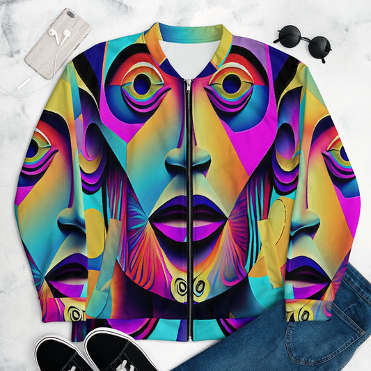 Unisex Bomber Jacket Kukloso Cubist Faces No 1 Multicolored Free Shipping