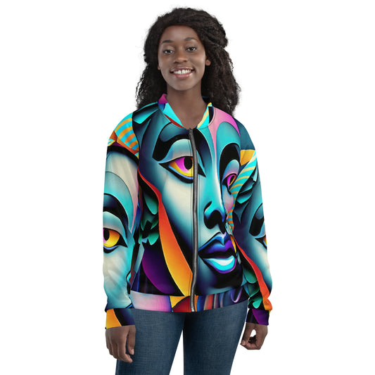 Unisex Bomber Jacket Kukloso Cubist Faces No 2 Multicolored Free Shipping