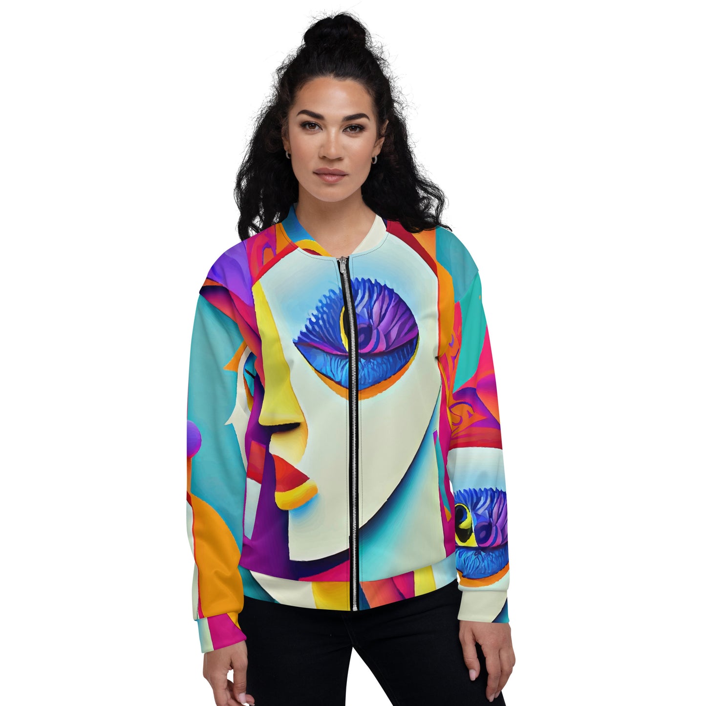 Unisex Bomber Jacket Kukloso Cubist Faces No 4 Multicolored Free Shipping