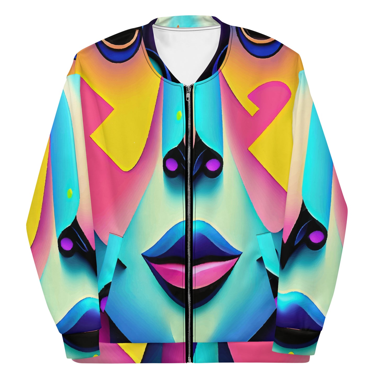 Unisex Bomber Jacket Kukloso Cubist Faces No 5 Multicolored Free Shipping