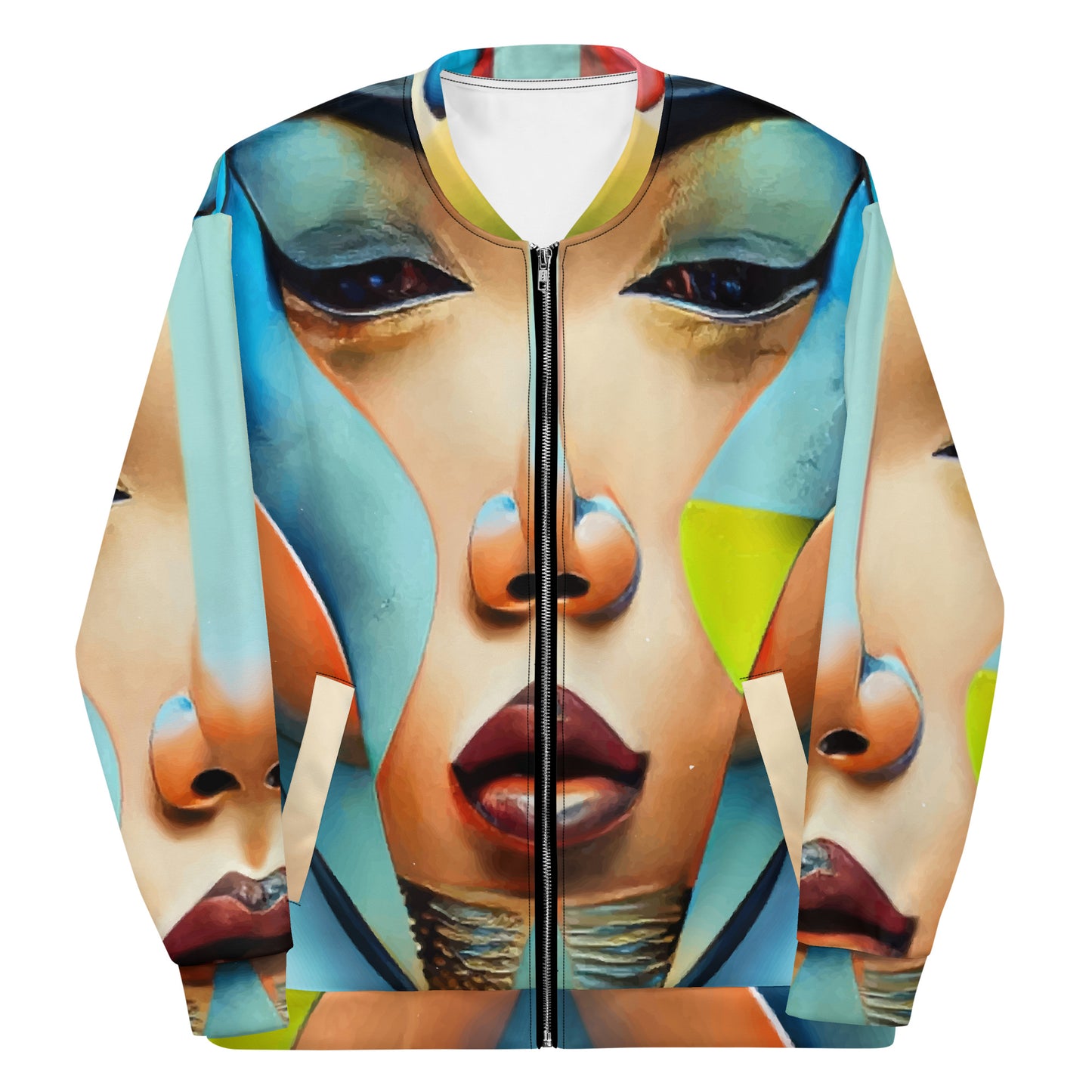 Unisex Bomber Jacket Kukloso Cubist Faces No 9 Multicolored Free Shipping