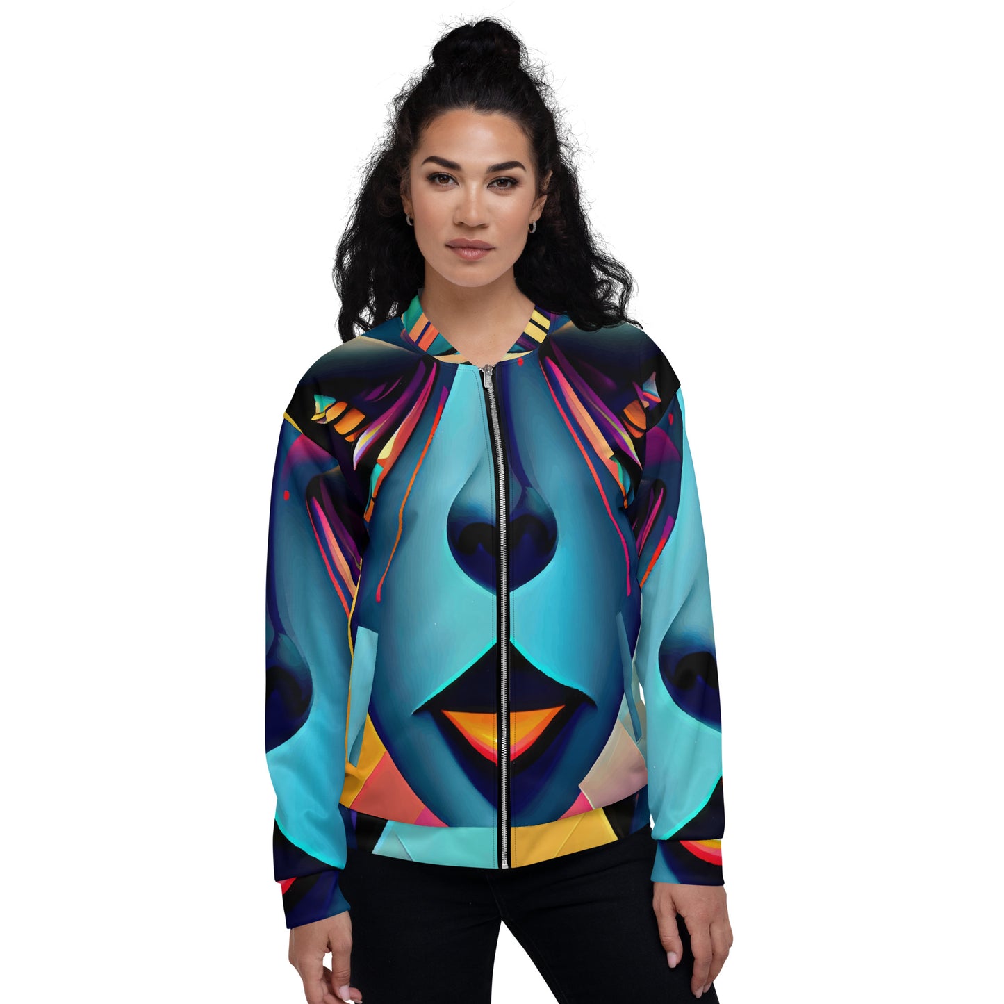 Unisex Bomber Jacket Kukloso Cubist Faces No 10 Multicolored Free Shipping