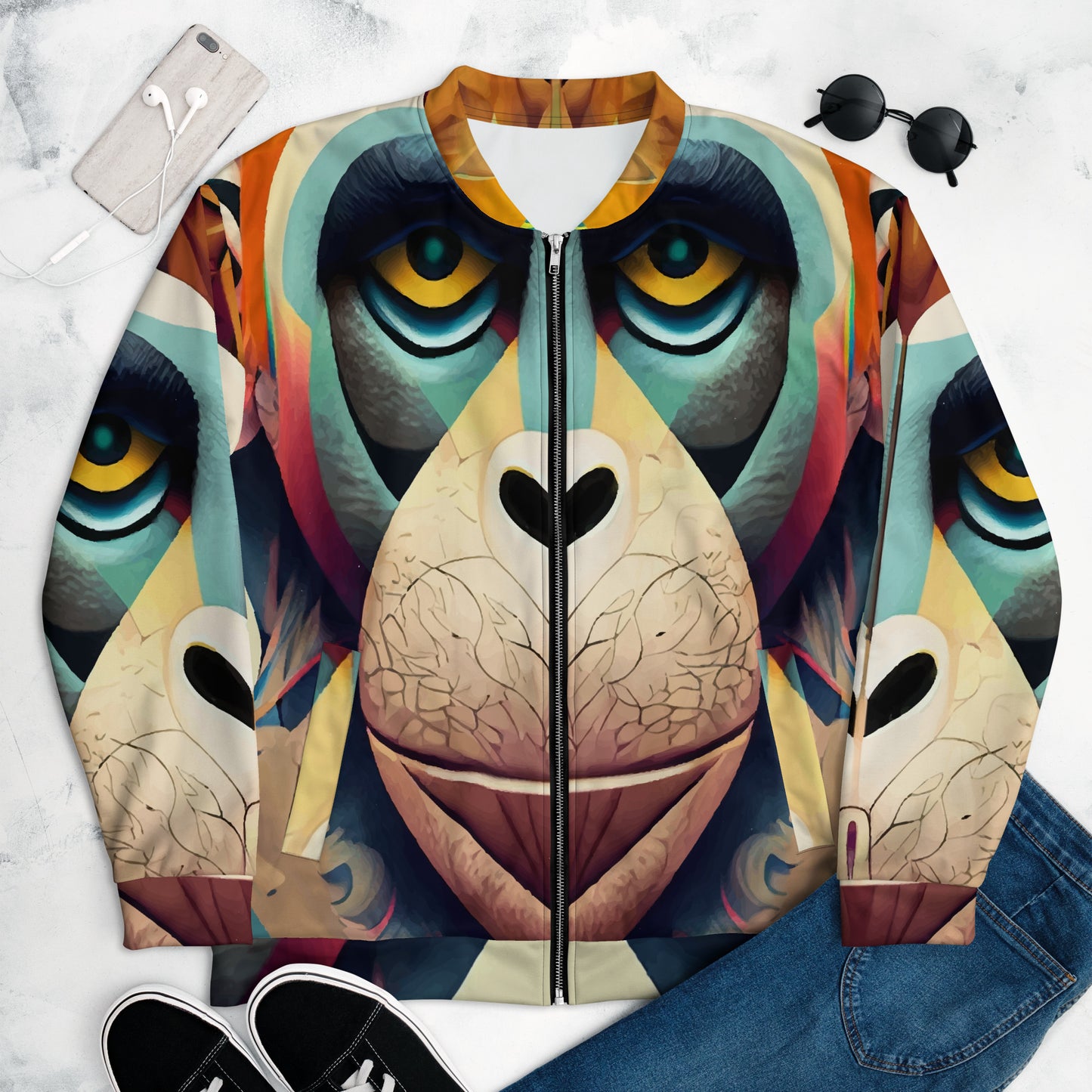 Unisex Bomber Jacket Kukloso Cubist Faces No 12 Mr. Chimp Multicolored Free Shipping