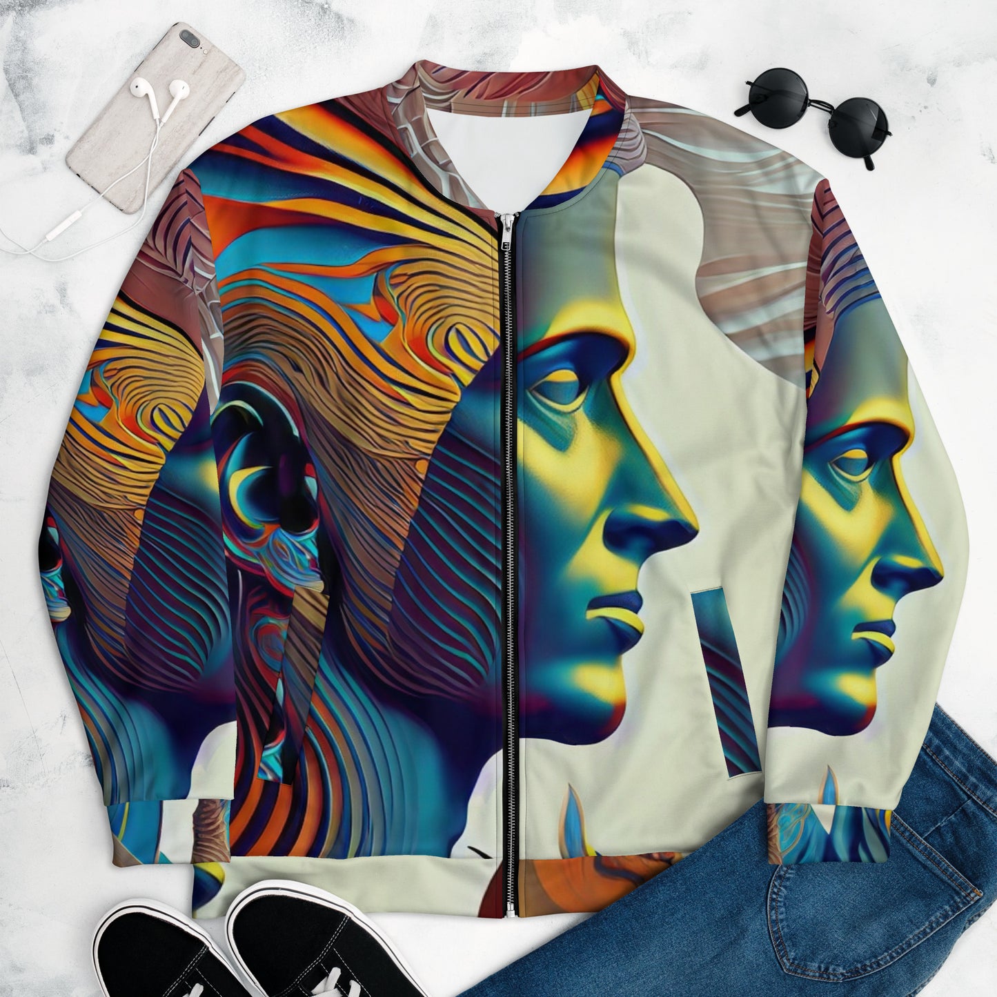 Unisex Bomber Jacket Kukloso Cubist Faces No 18 Free Shipping