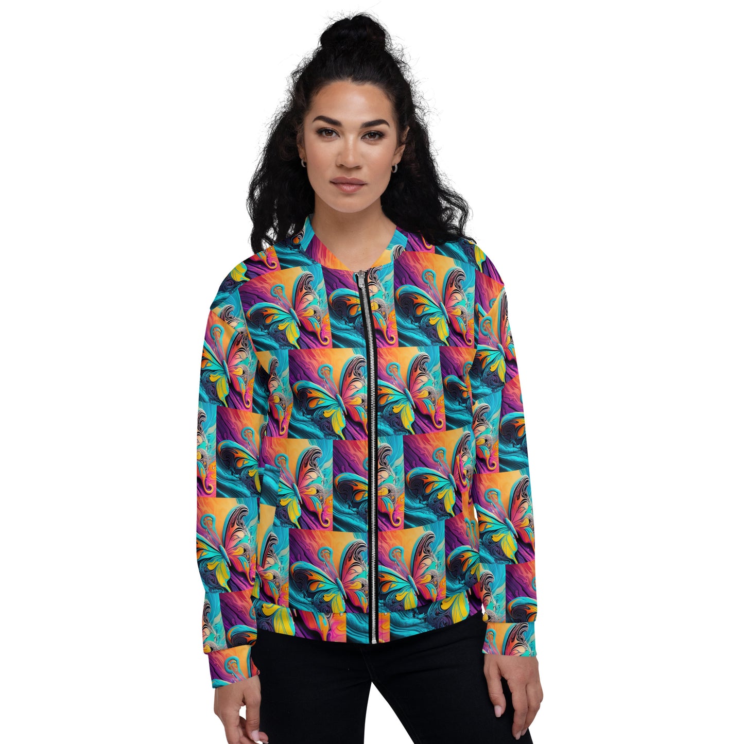 Unisex Bomber Jacket Kukloso Cubist Faces No 21 Fantastical Butterflies Free Shipping
