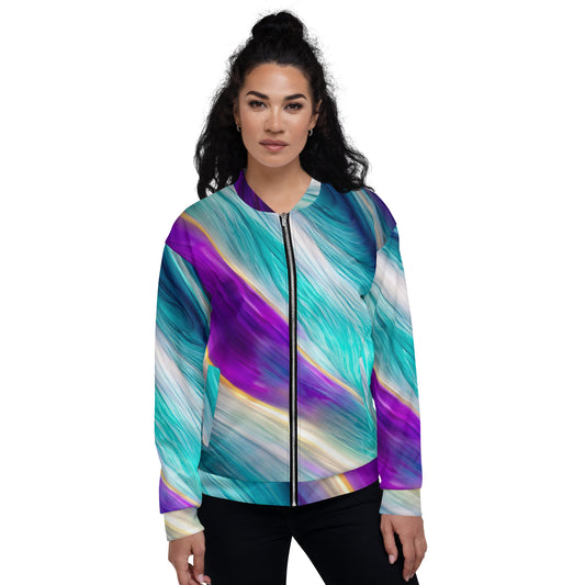 Unisex Bomber Jacket Kukloso Cubist Faces No 23 Purple - Aqua Colors Free Shipping