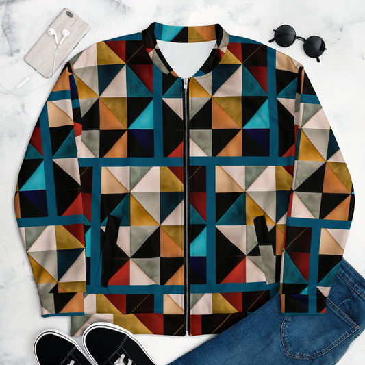 Unisex Bomber Jacket Kukloso Cubist Faces No 26 Multicolor - Aqua Colors Free Shipping