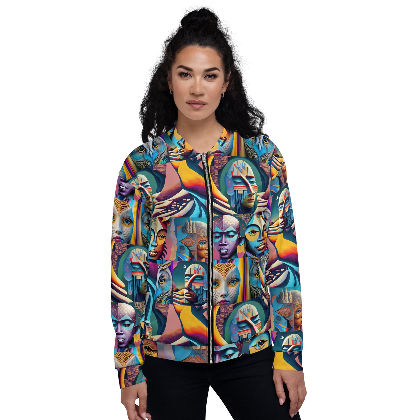 Unisex Bomber Jacket Kukloso Cubist Faces No 28 Multicolors Free Shipping