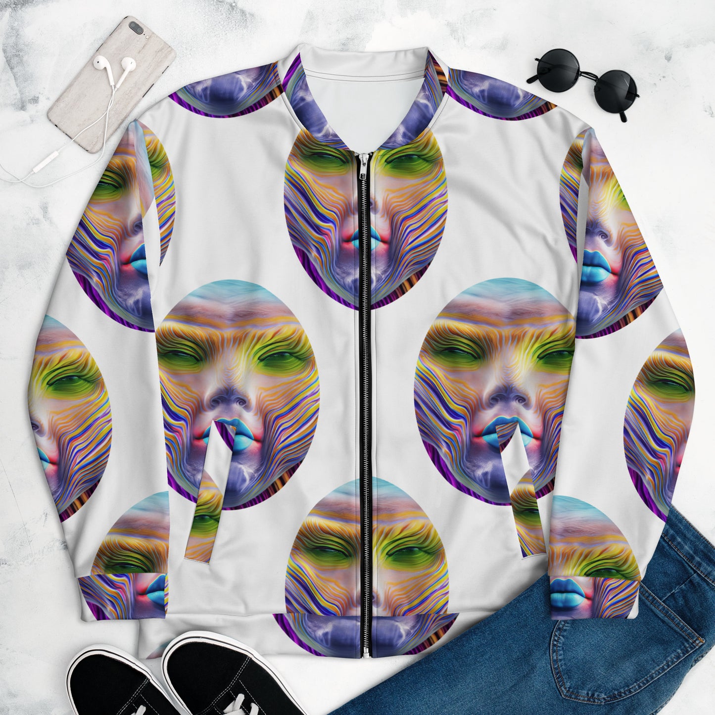 Unisex Bomber Jacket Kukloso Cubist Faces No 40 - Free Shipping