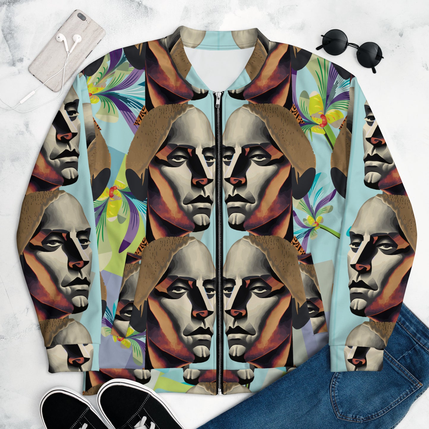 Unisex Bomber Jacket Kukloso Cubist Faces No 49 - Free Shipping