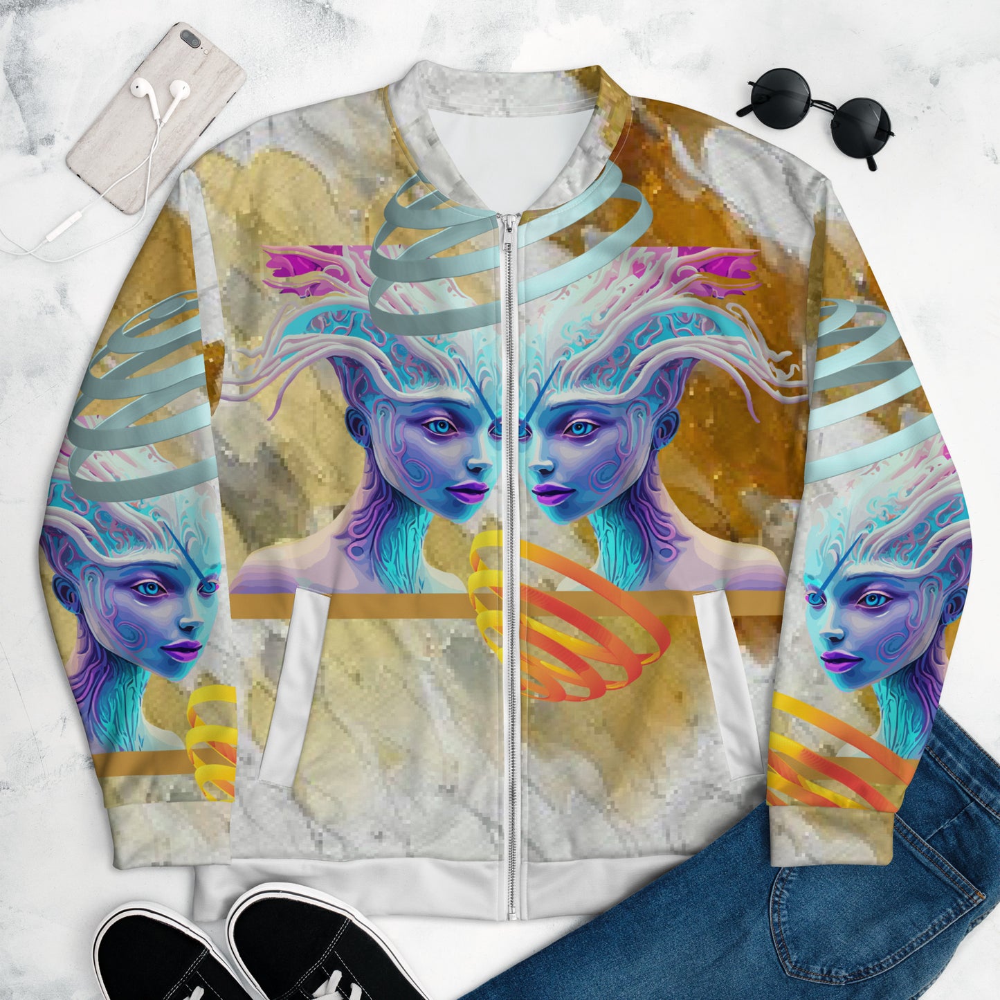 Unisex Bomber Jacket Kukloso Space Face No 19 - Free Shipping