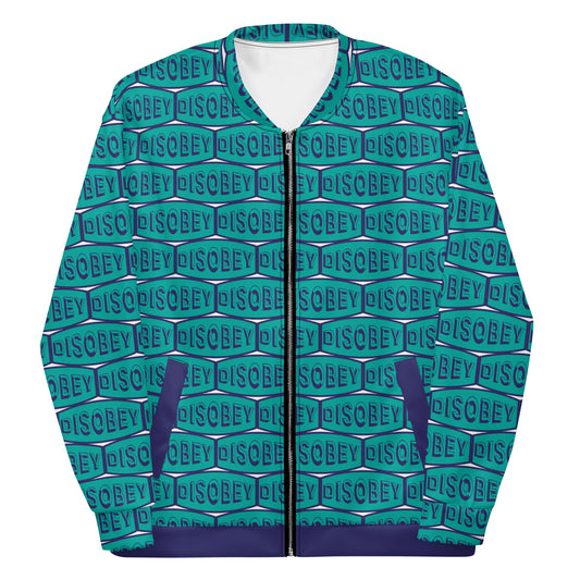 Unisex Bomber Jacket Kukloso Disobey Logo Navy/Turquoise - Free Shipping