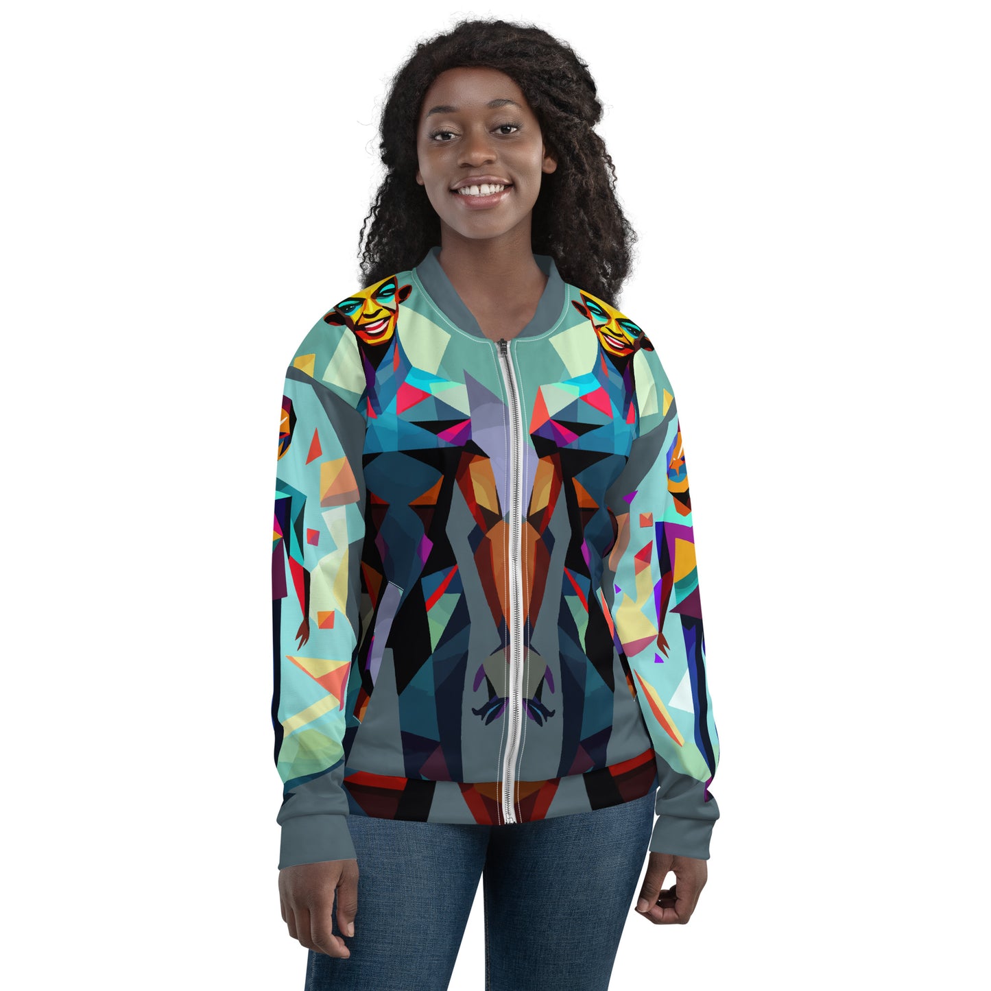 Unisex Bomber Jacket Kukloso Cubist Space Faces No 5 Free Shipping