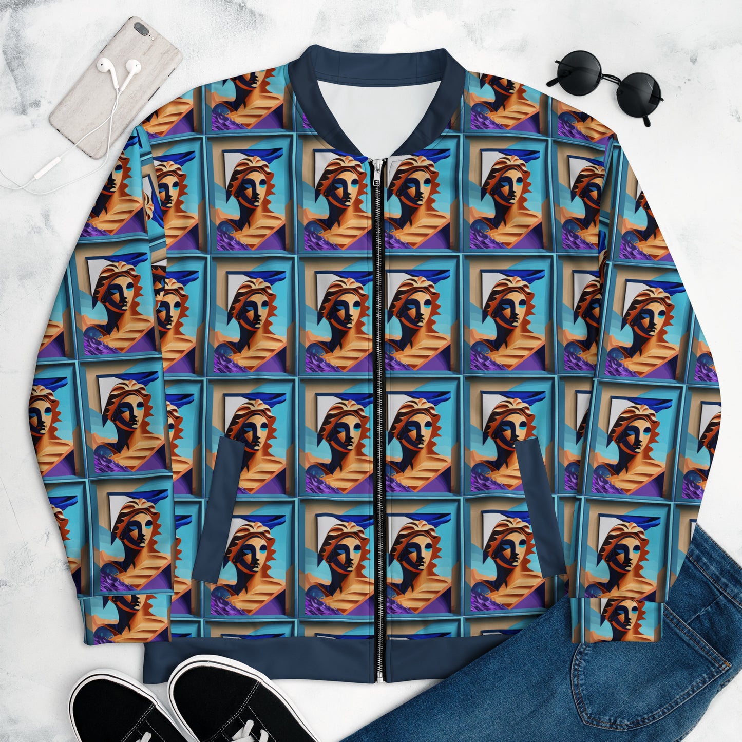 Unisex Bomber Jacket Kukloso Ancient Cubist Faces No 70 Free Shipping