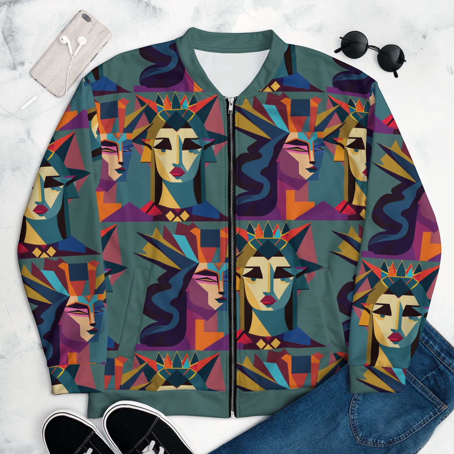 Unisex Bomber Jacket Kukloso Cubist King & Queen - Free Shipping