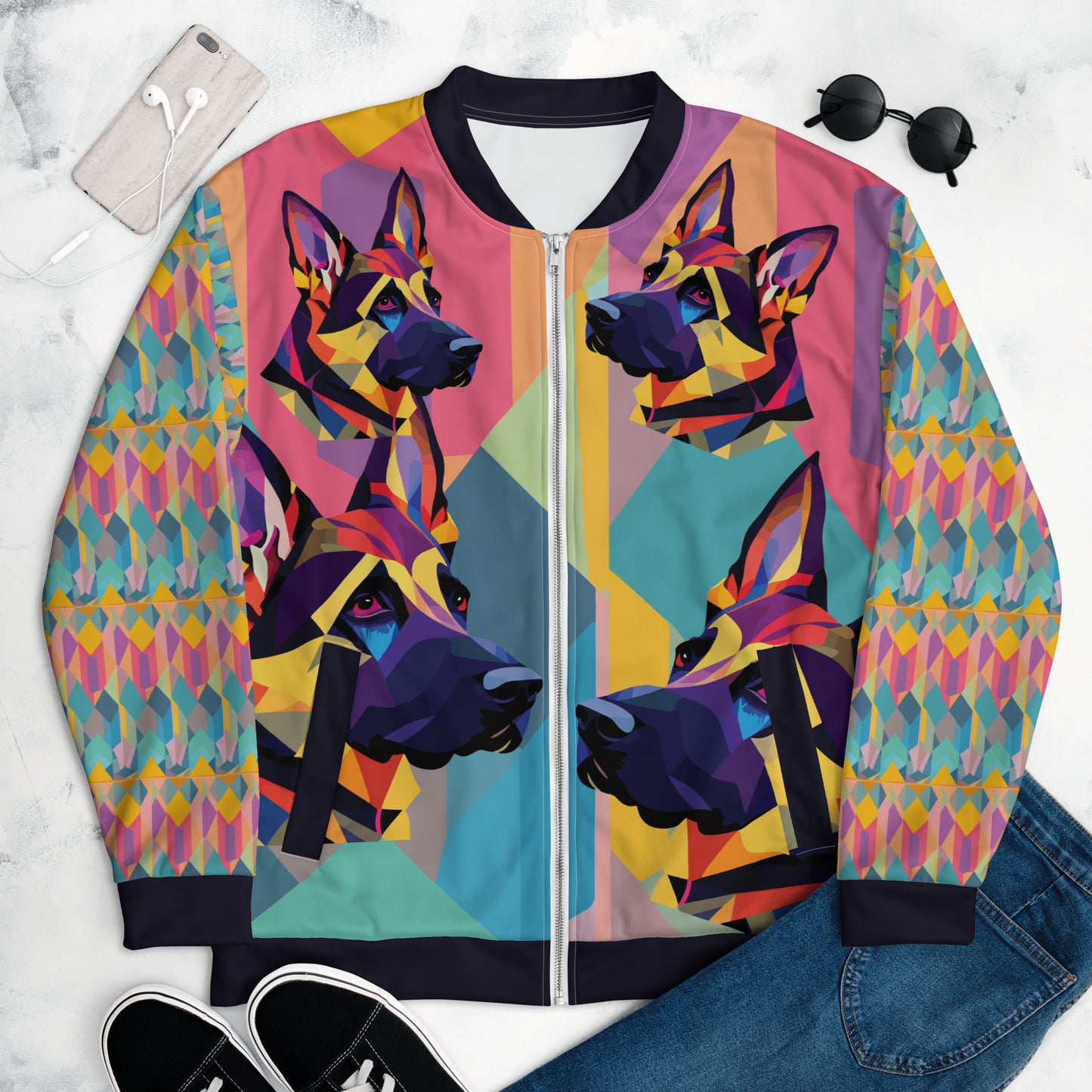 Unisex Bomber Jacket Kukloso Cubist German Sheperd Dog No 1 _ Free Shipping