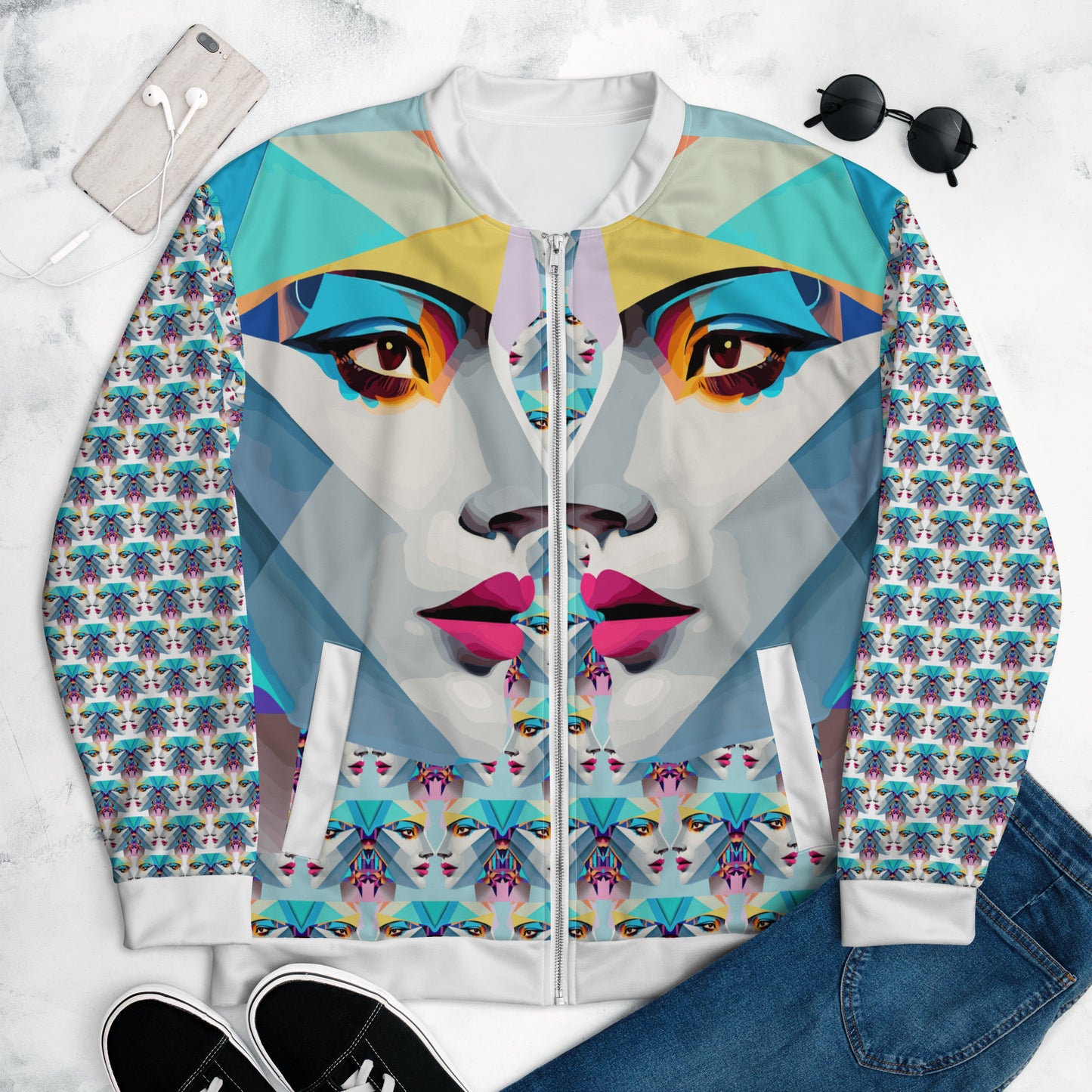 Unisex Bomber Jacket Kukloso Cubist Space Kisser No 2 - Free Shipping