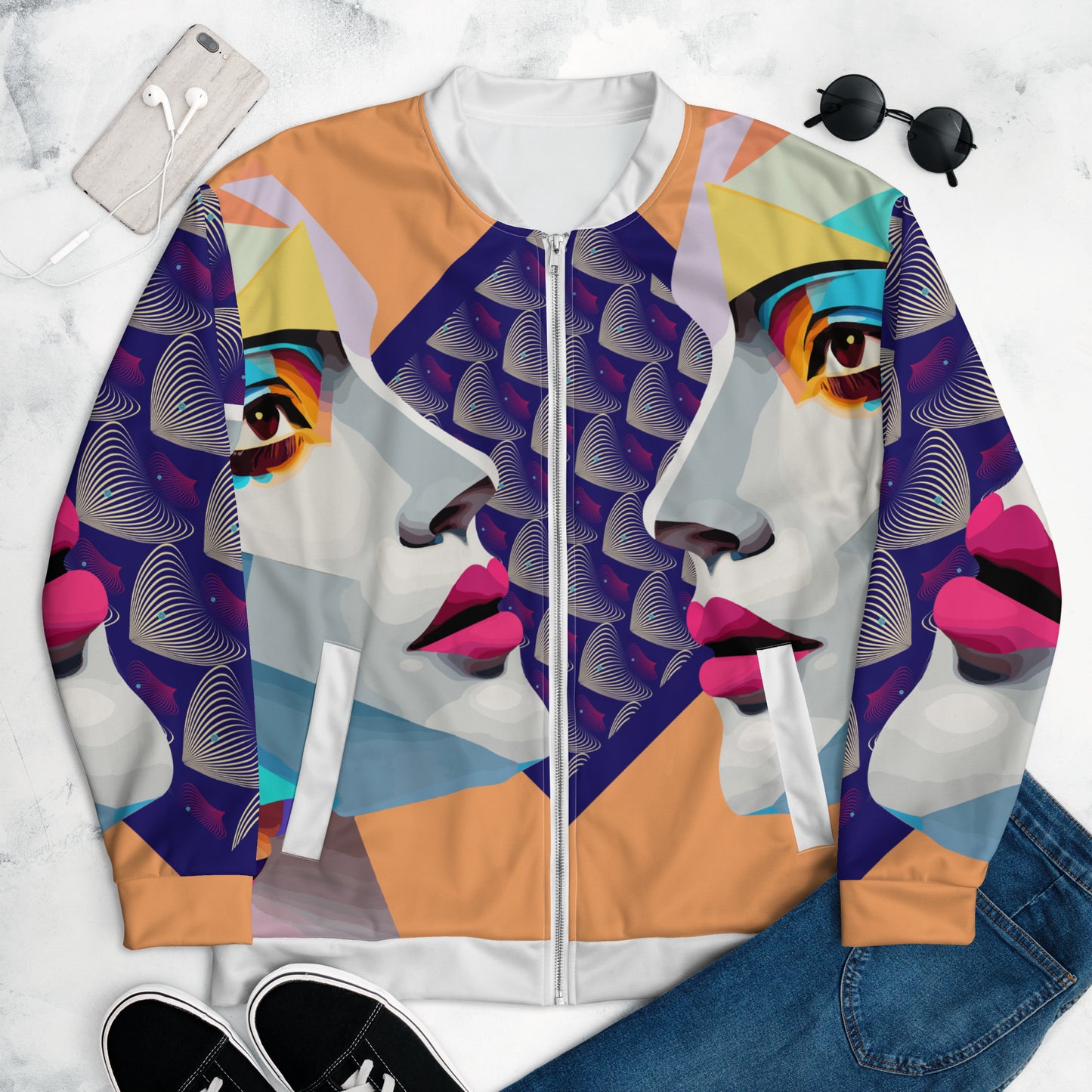 Unisex Bomber Jacket Kukloso Cubist Space Kisser No 4 - Free Shipping