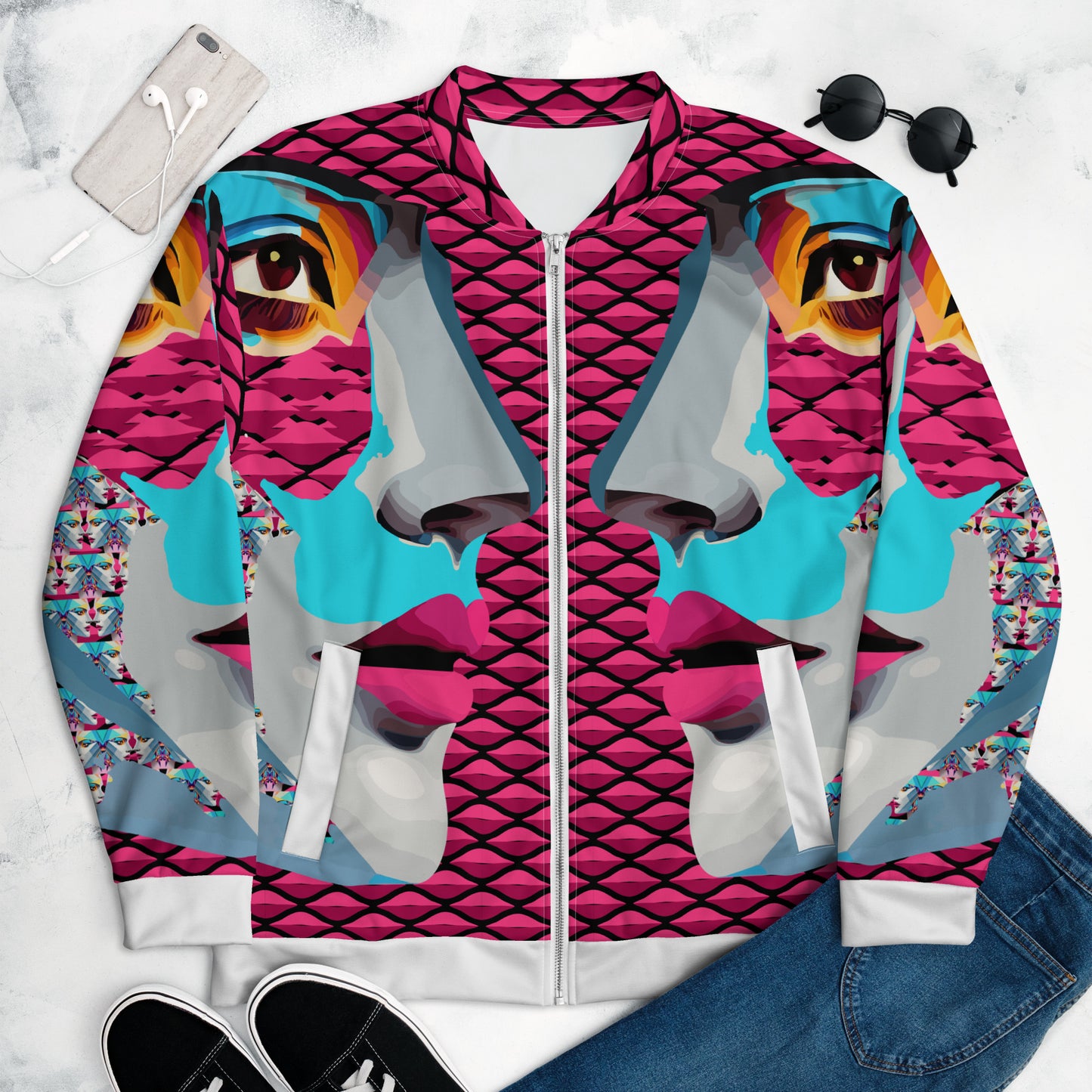 Unisex Bomber Jacket Kukloso Cubist Space Kisser No 5 - Free Shipping