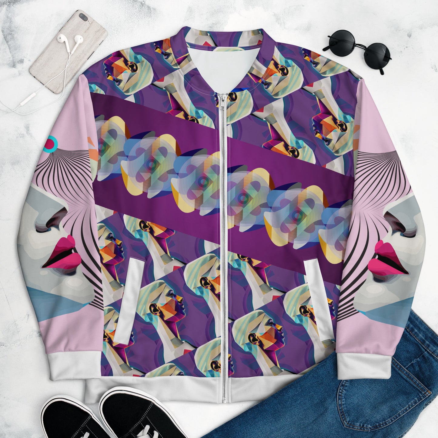 Unisex Bomber Jacket Kukloso Cubist Face Collage No 1 - Free Shipping