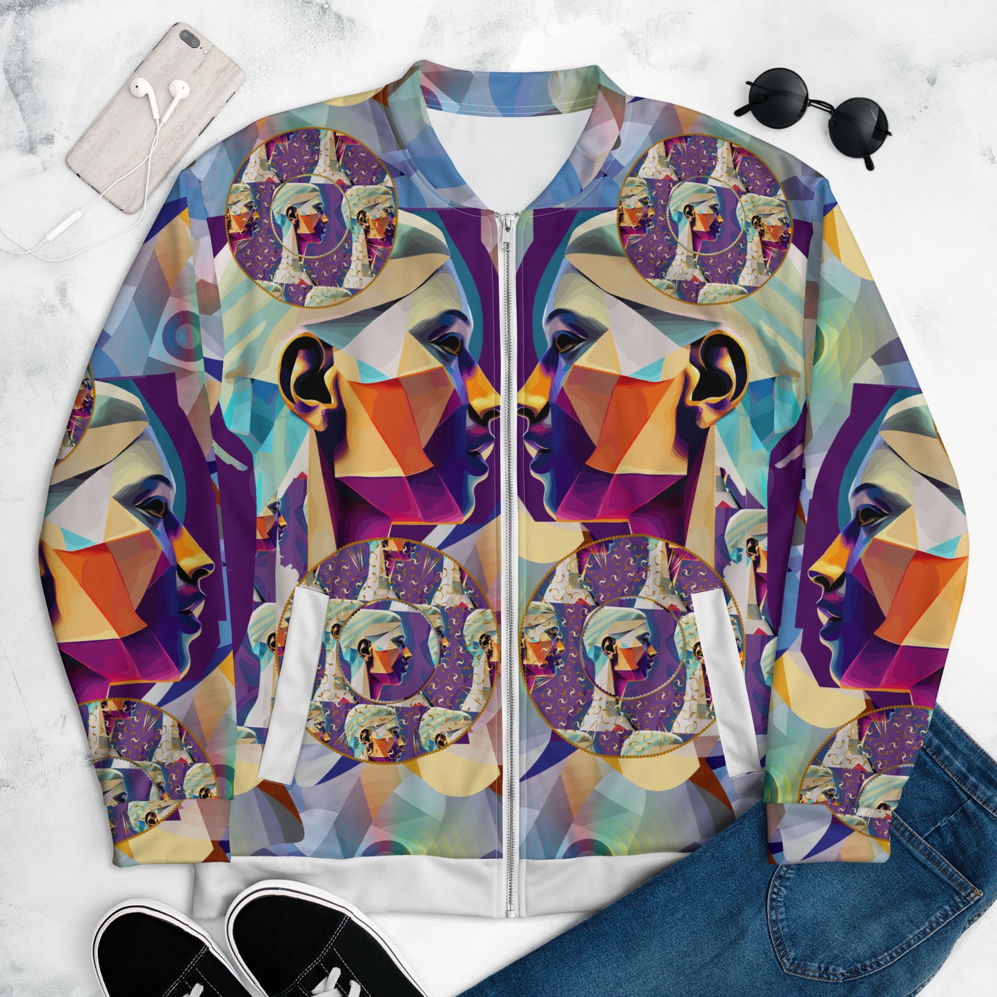 Unisex Bomber Jacket Kukloso Cubist Face Collage No 2 - Free Shipping